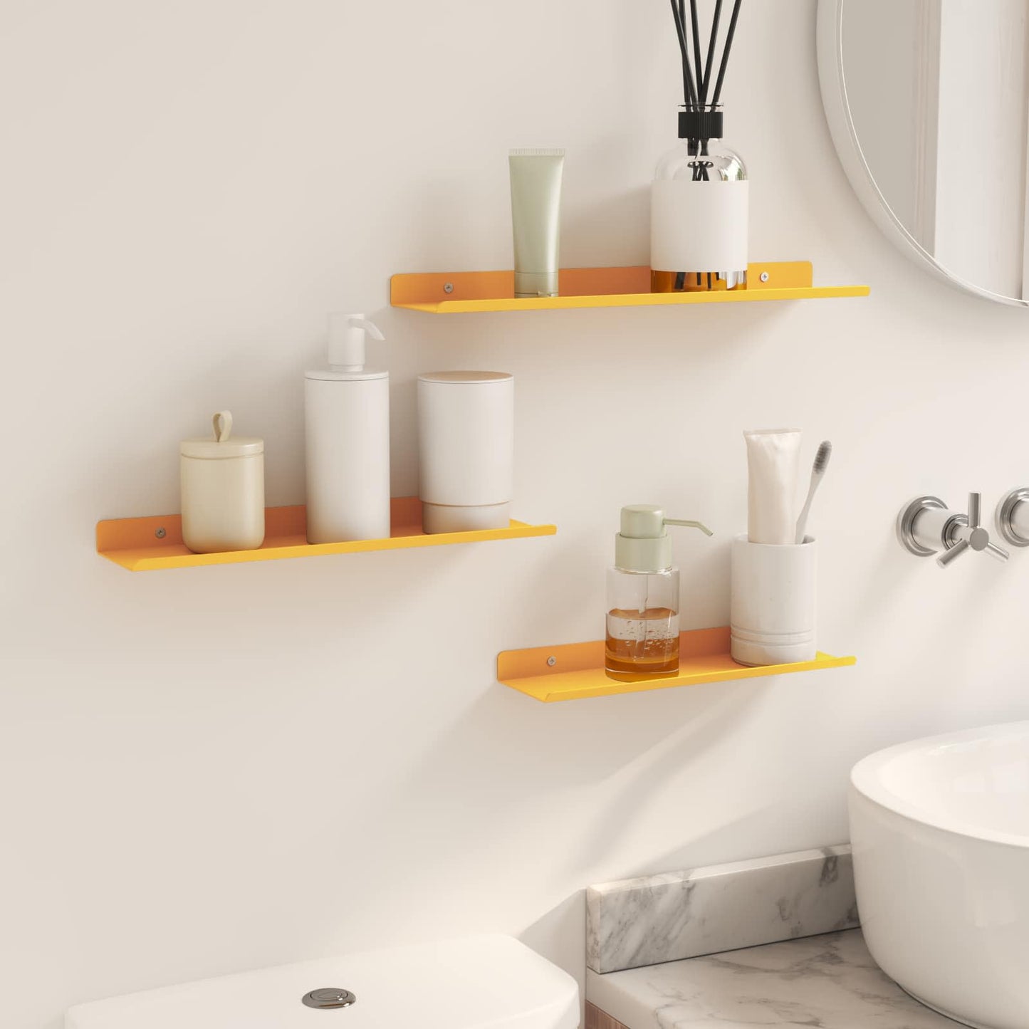 Vegghylle med hylle 3 pcs Sennepsgul 40 x 9 x 2,5 cm vidaXL