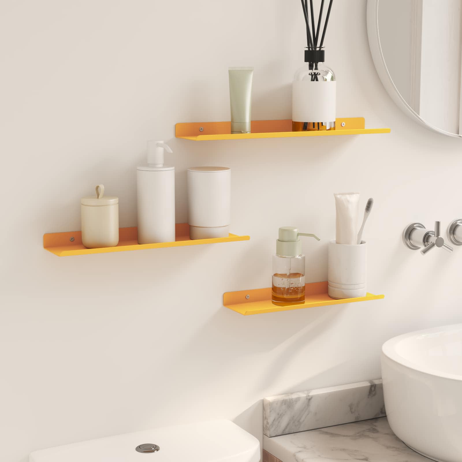 Vegghylle med hylle 3 pcs Sennepsgul 40 x 9 x 2,5 cm vidaXL