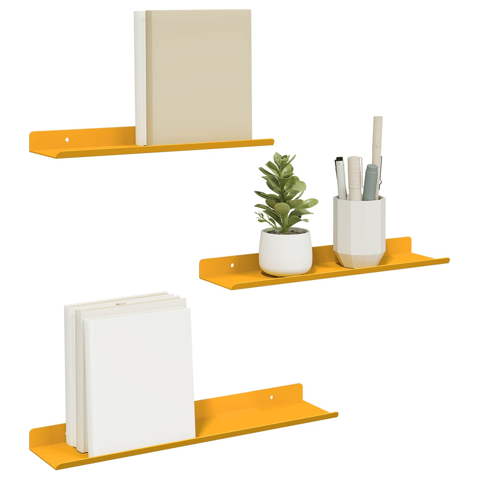 Vegghylle med hylle 3 pcs Sennepsgul 40 x 9 x 2,5 cm vidaXL