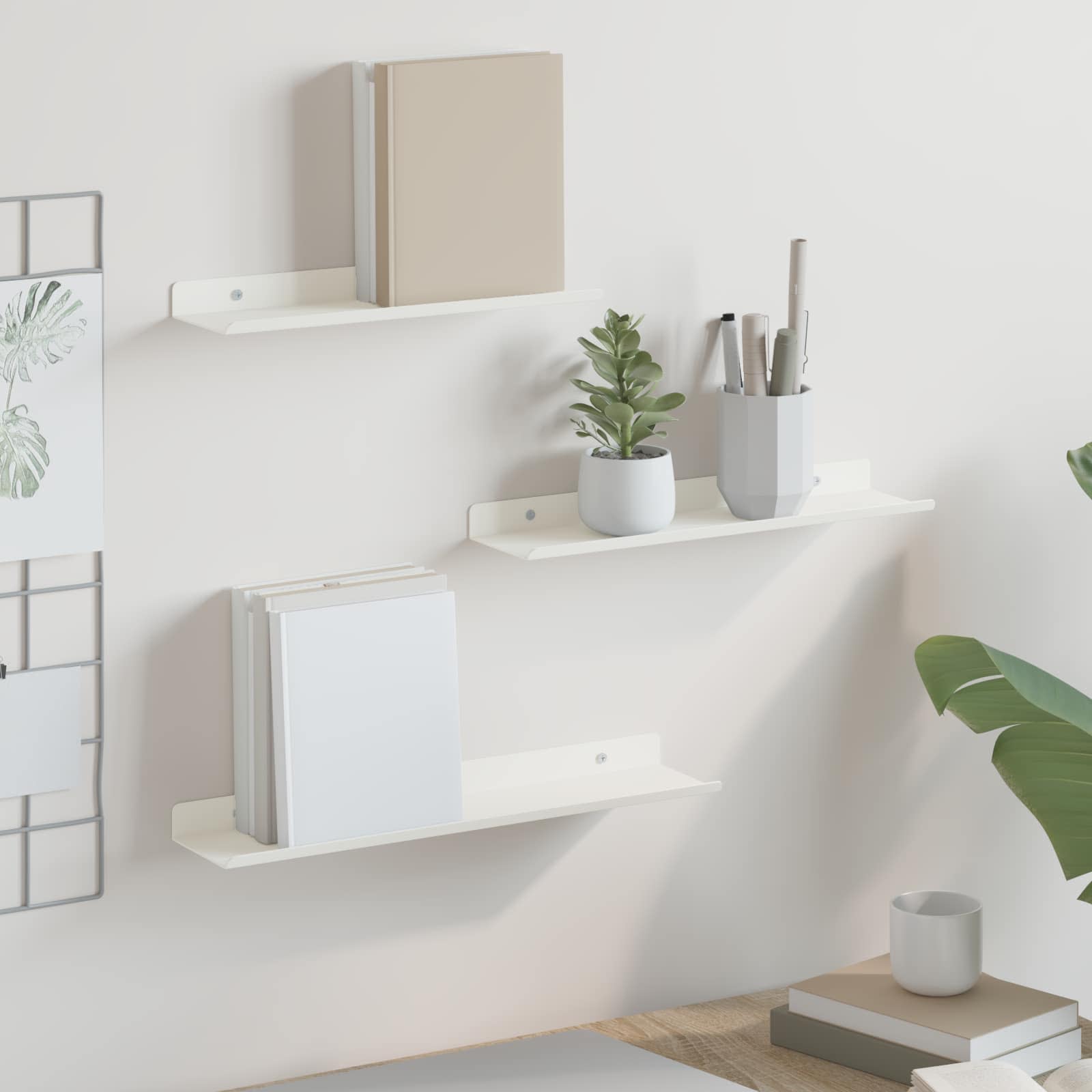 Vegghylle med hylle Veggmontert 3 pcs Hvit 40 x 9 x 2,5 cm vidaXL