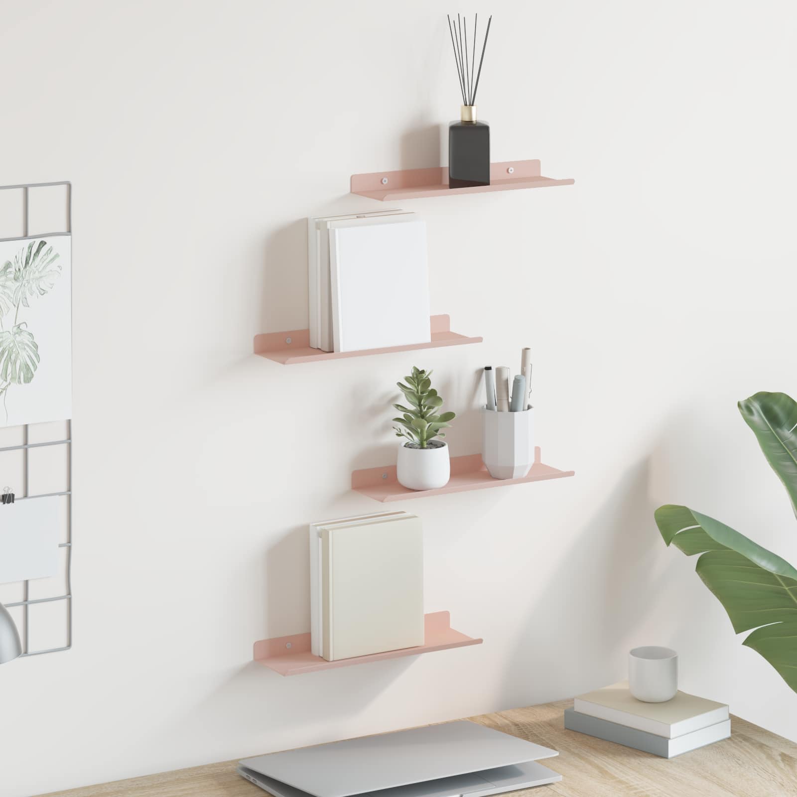 Vegghylle med hylle Veggmontert 4 pcs Rosa 30 x 9 x 2,5 cm vidaXL