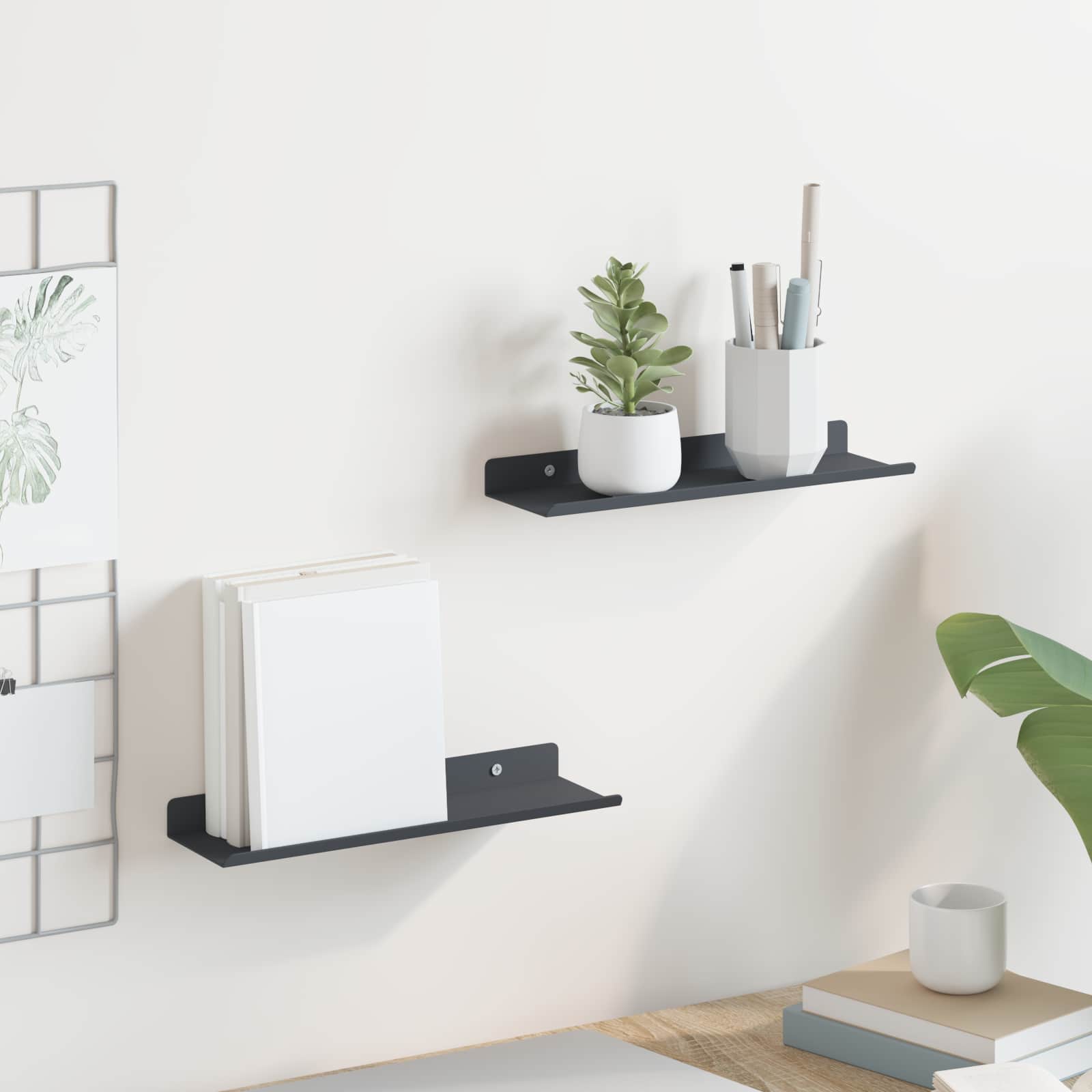 Vegghylle med hylle Veggmontert 2 pcs Antrasitt 30 x 9 x 2,5 cm vidaXL