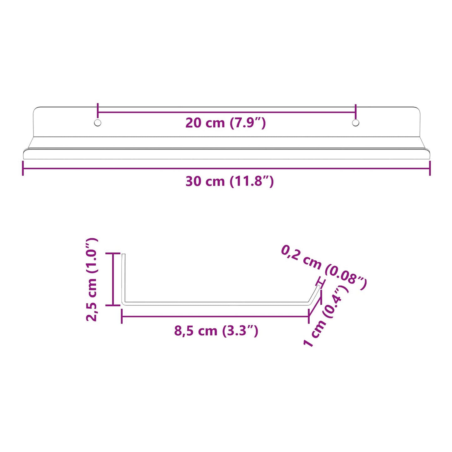 Vegghylle med hylle Veggmontert 4 pcs Antrasitt 30 x 9 x 2,5 cm vidaXL