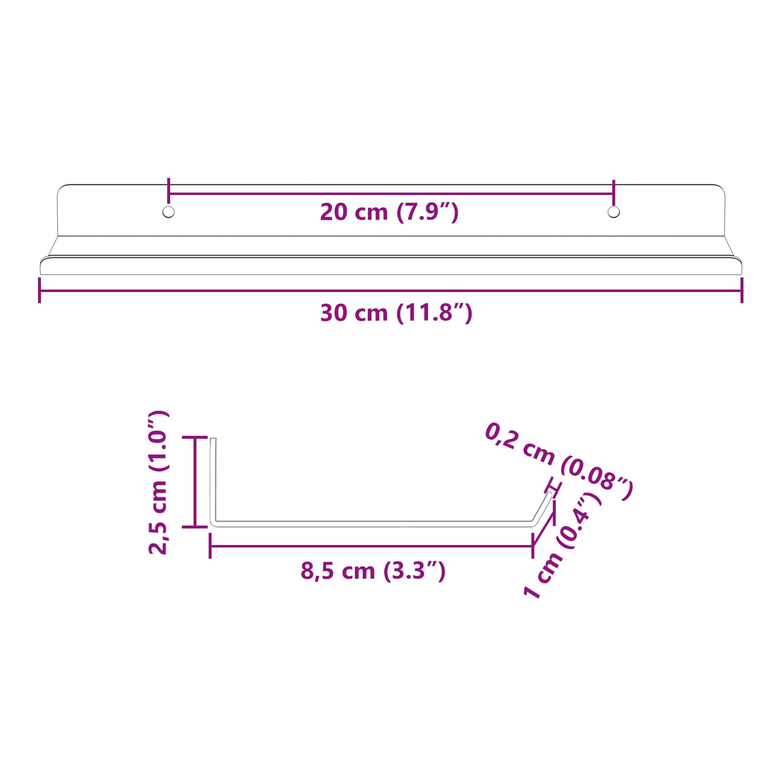 Vegghylle med hylle Veggmontert 4 pcs Antrasitt 30 x 9 x 2,5 cm vidaXL