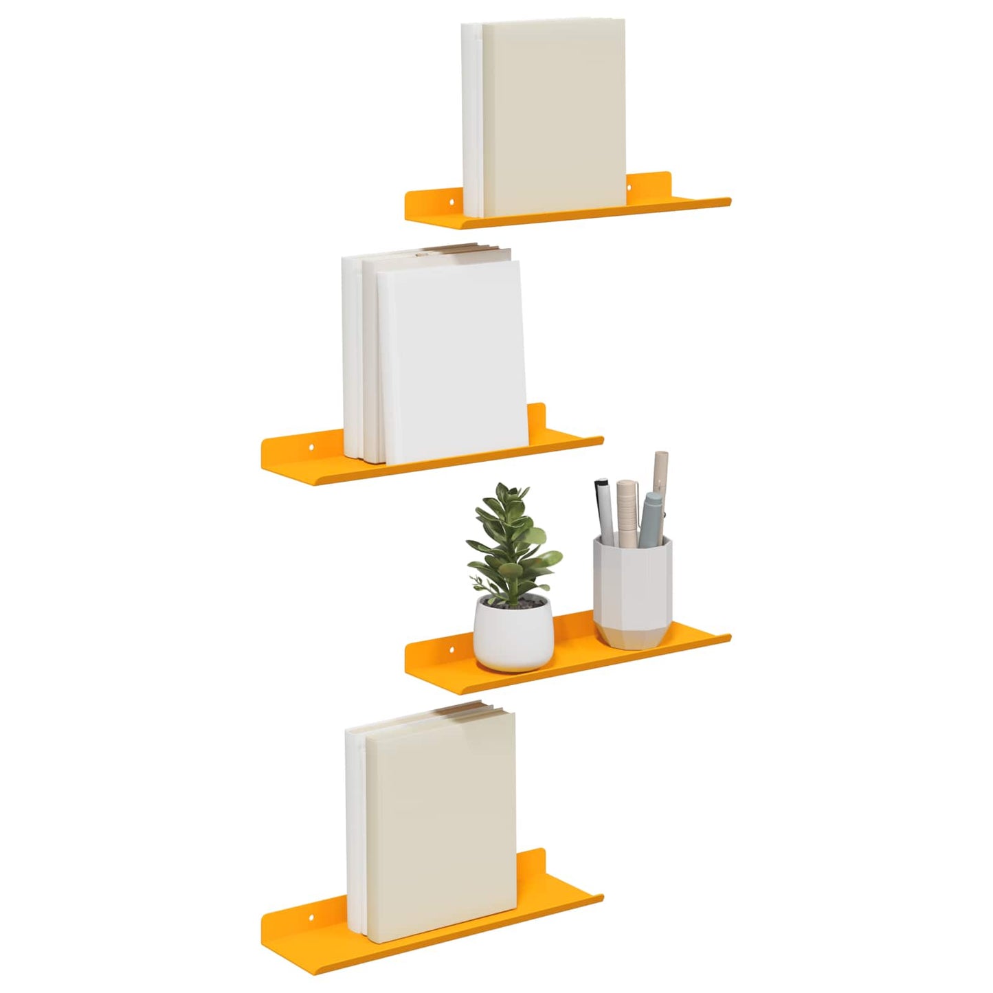 Flytende hylle 4 pcs Sennepsgul 30 x 9 x 2,5 cm Stål