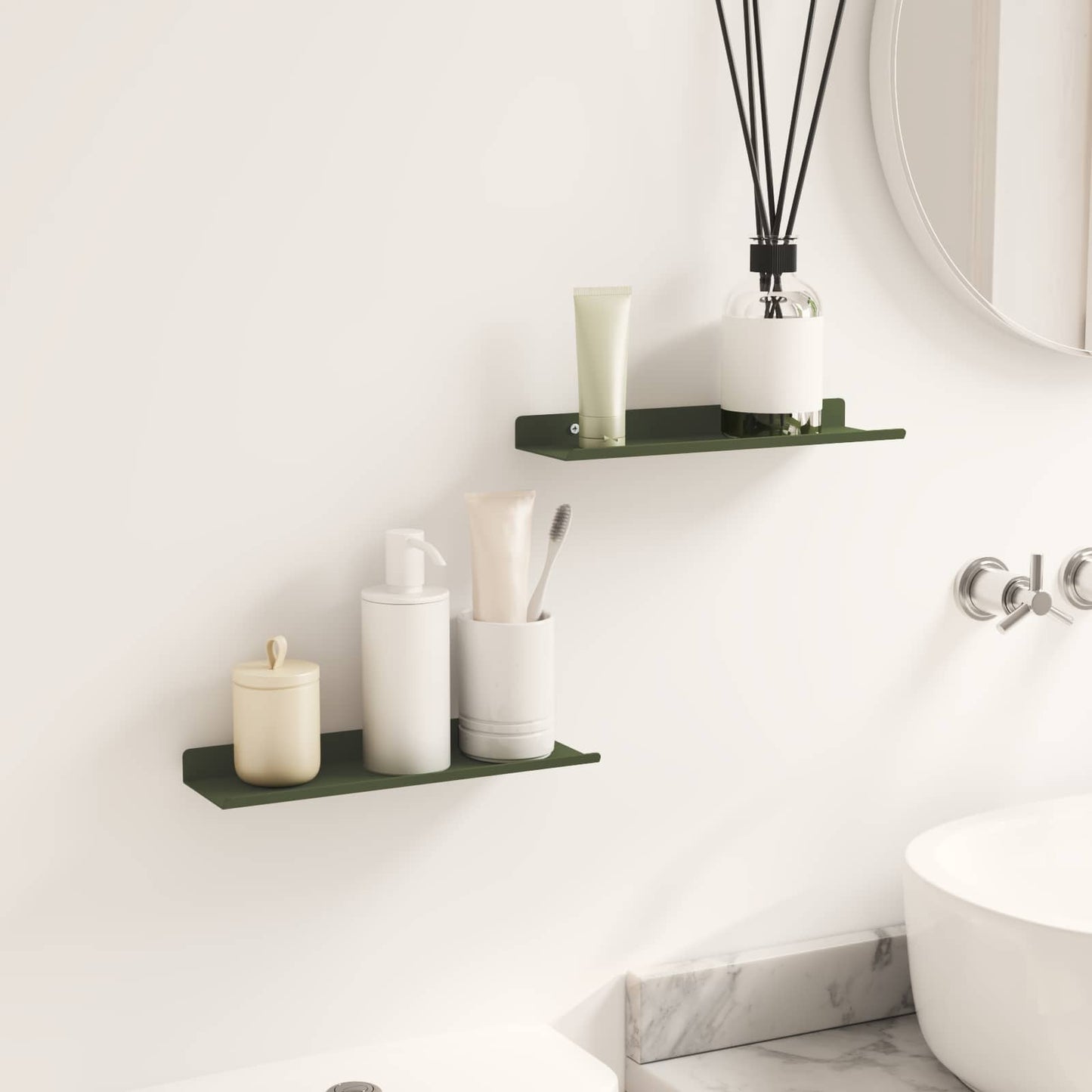 Vegghylle med hylle 2 pcs Olivengrønn 30 x 9 x 2,5 cm vidaXL