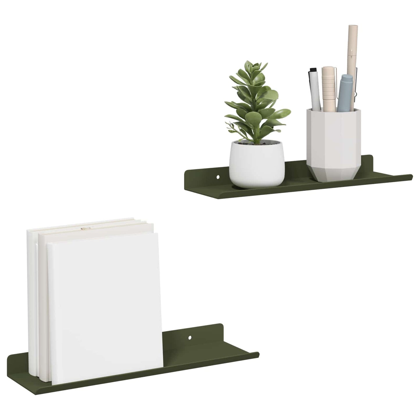 Vegghylle med hylle 2 pcs Olivengrønn 30 x 9 x 2,5 cm vidaXL