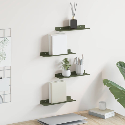 Vegghylle med hylle 4 pcs Olivengrønn 30 x 9 x 2,5 cm vidaXL