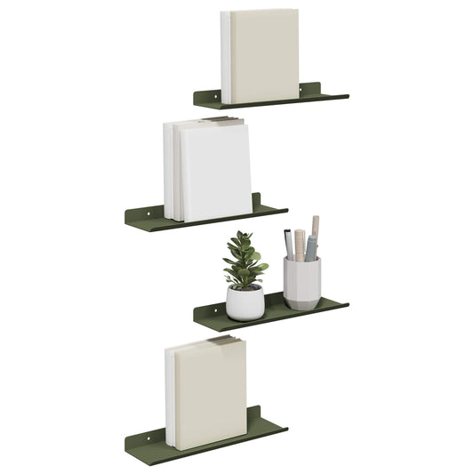 Vegghylle med hylle 4 pcs Olivengrønn 30 x 9 x 2,5 cm vidaXL