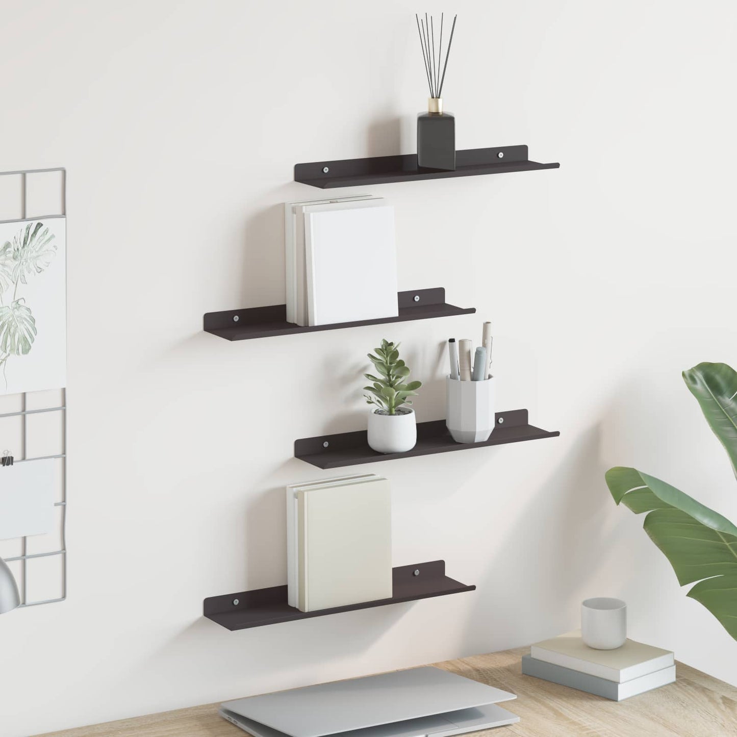 Vegghylle med hylle Veggmontert 4 pcs Svart 40 x 9 x 2,5 cm vidaXL