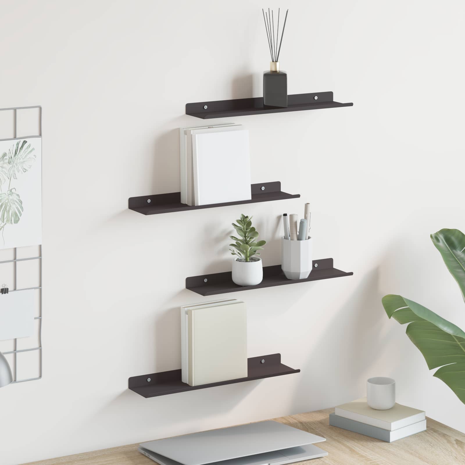 Vegghylle med hylle Veggmontert 4 pcs Svart 40 x 9 x 2,5 cm vidaXL