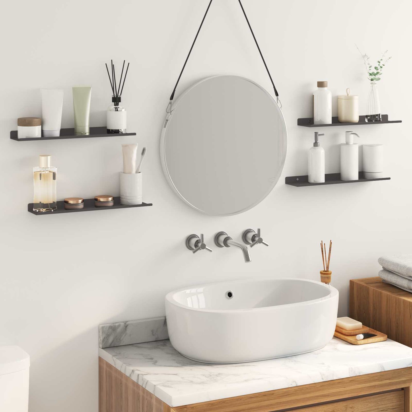 Vegghylle med hylle Veggmontert 4 pcs Svart 40 x 9 x 2,5 cm vidaXL