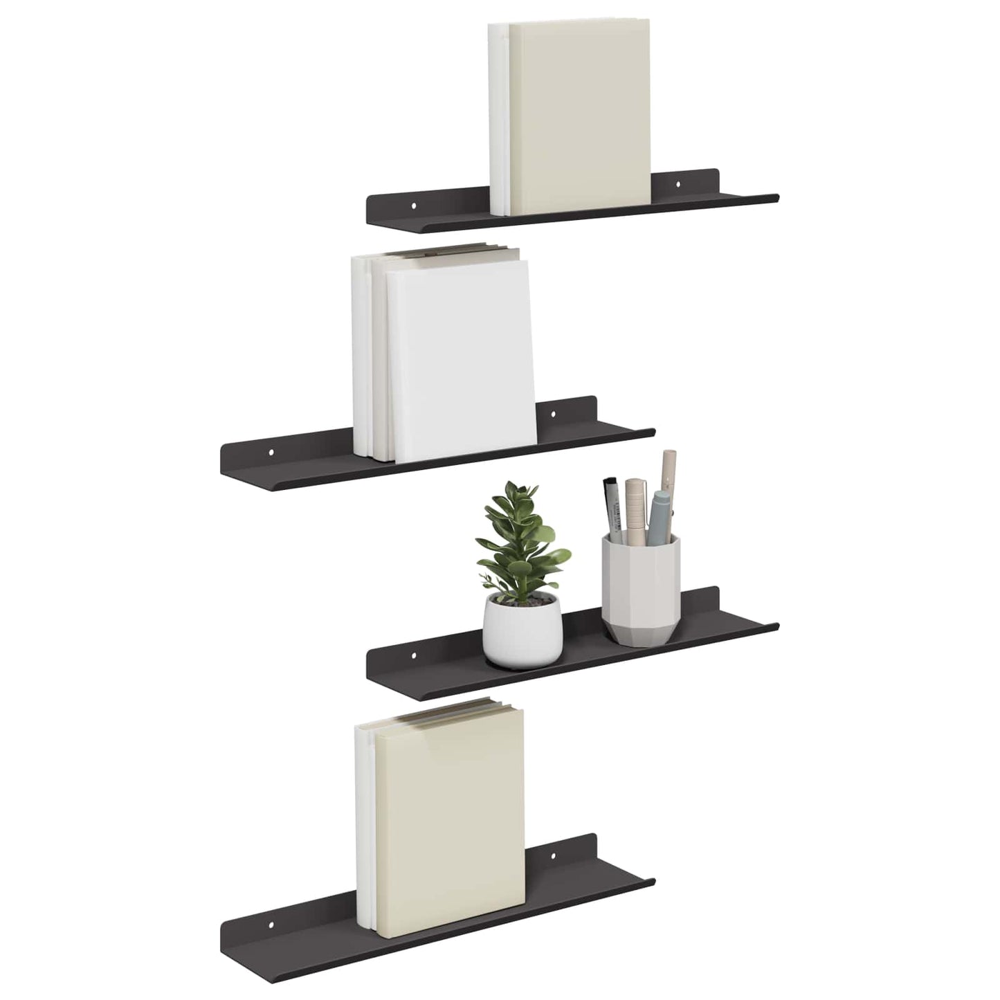 Vegghylle med hylle Veggmontert 4 pcs Svart 40 x 9 x 2,5 cm vidaXL