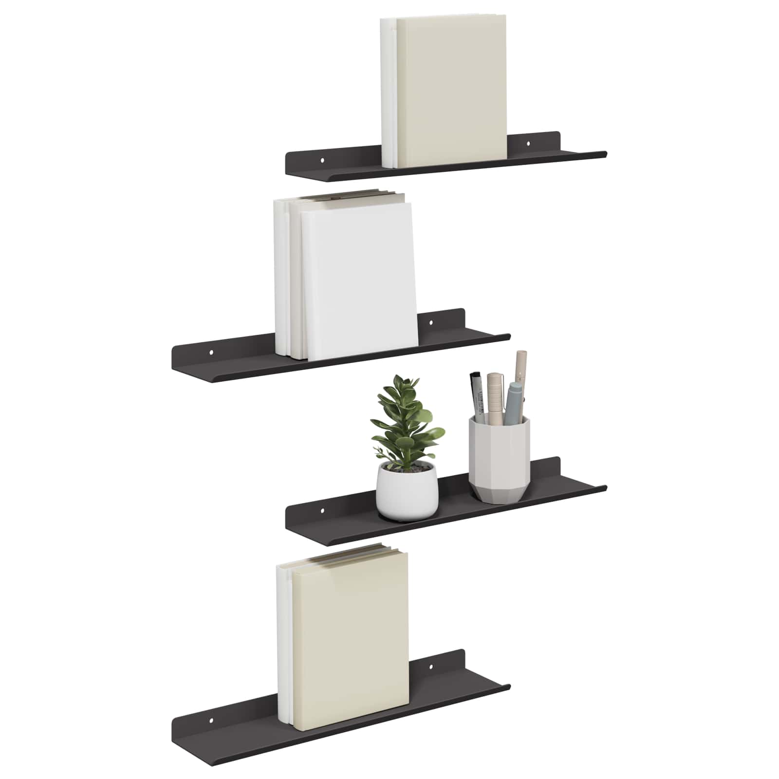 Vegghylle med hylle Veggmontert 4 pcs Svart 40 x 9 x 2,5 cm vidaXL