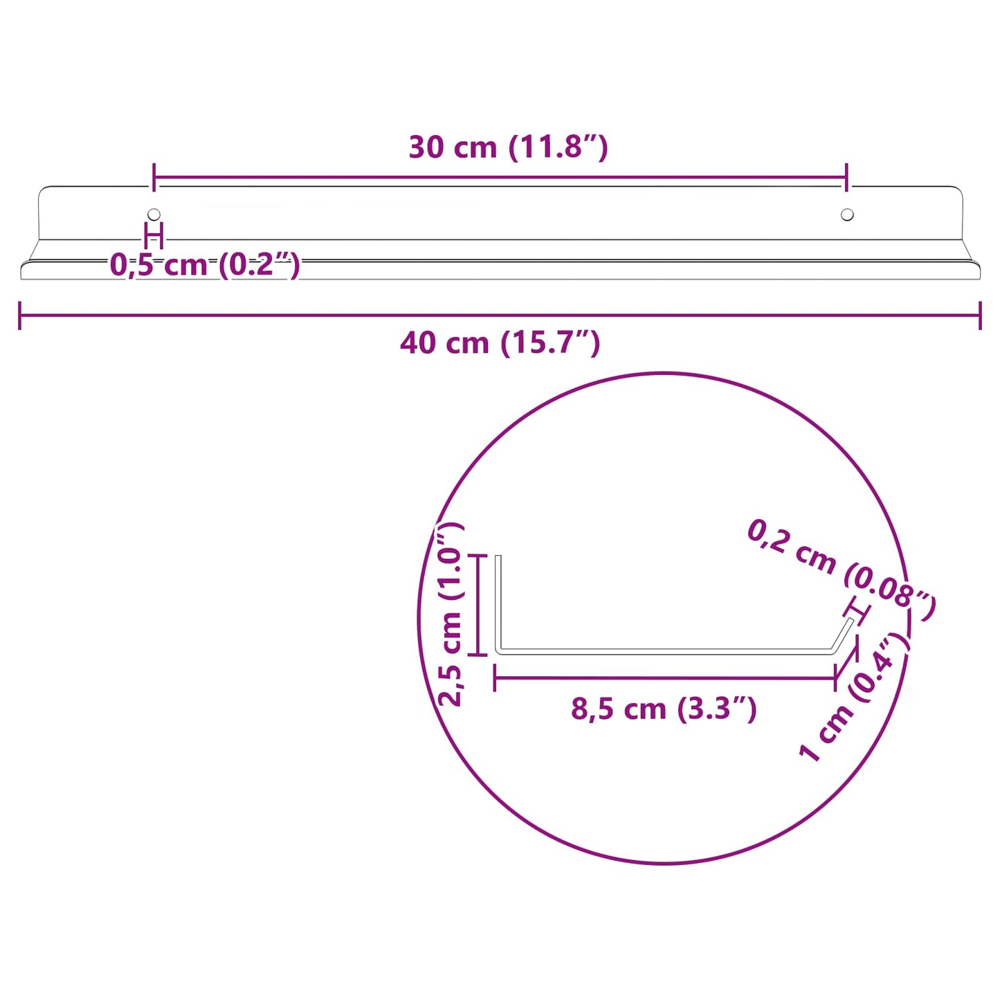 Vegghylle med hylle Veggmontert 4 pcs Svart 40 x 9 x 2,5 cm vidaXL
