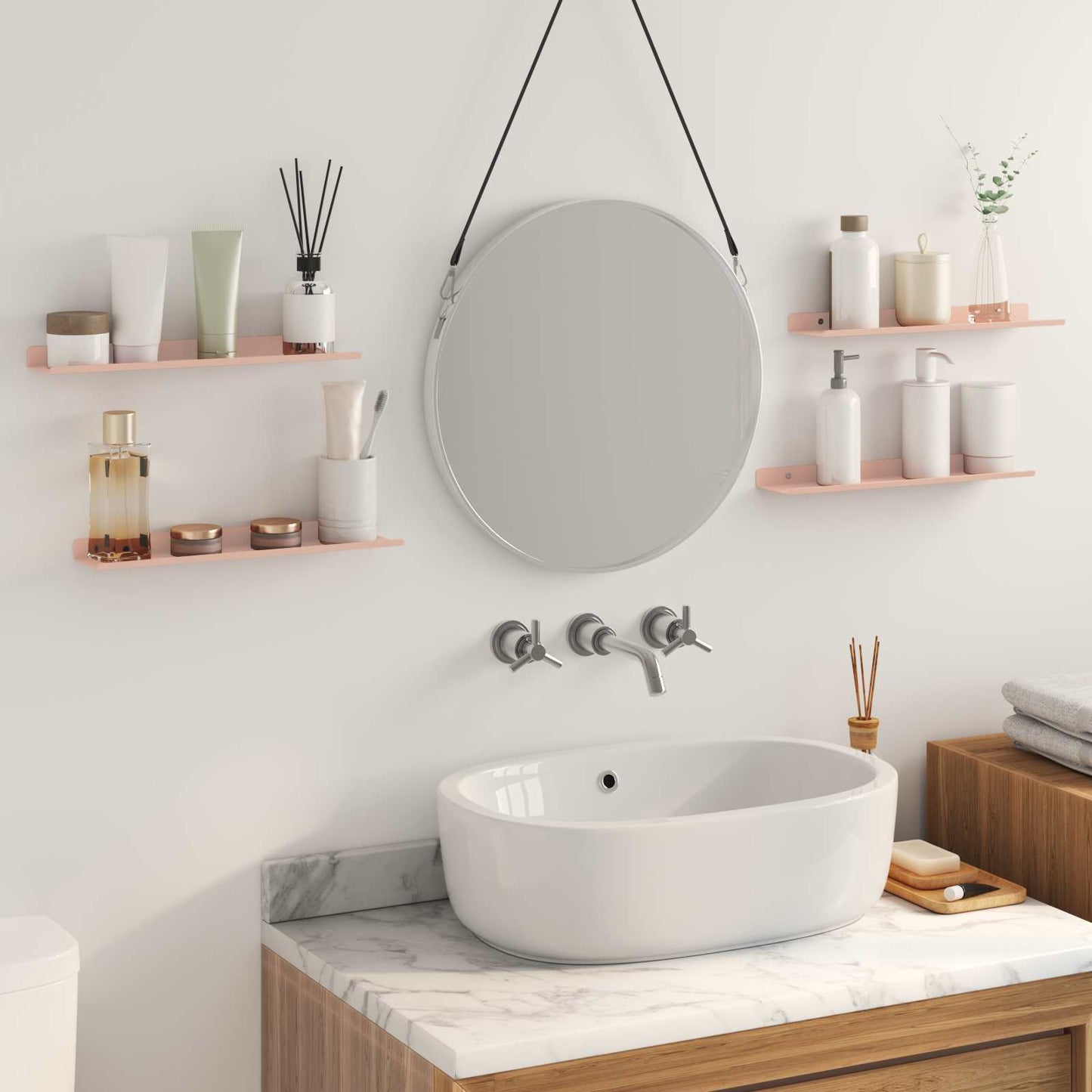 Vegghylle med hylle Veggmontert 4 pcs Rosa 40 x 9 x 2,5 cm vidaXL