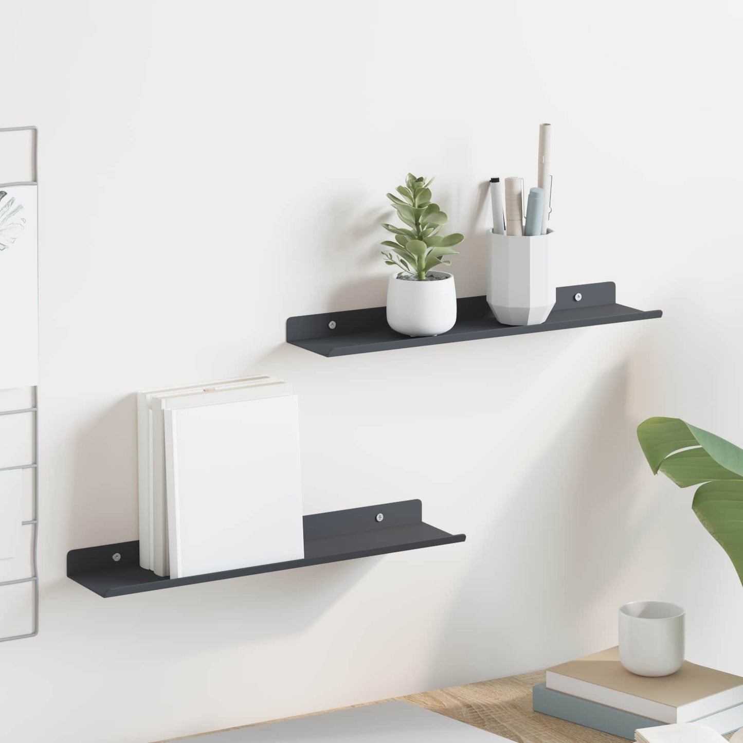 Vegghylle med hylle Veggmontert 2 pcs Antrasitt 40 x 9 x 2,5 cm vidaXL