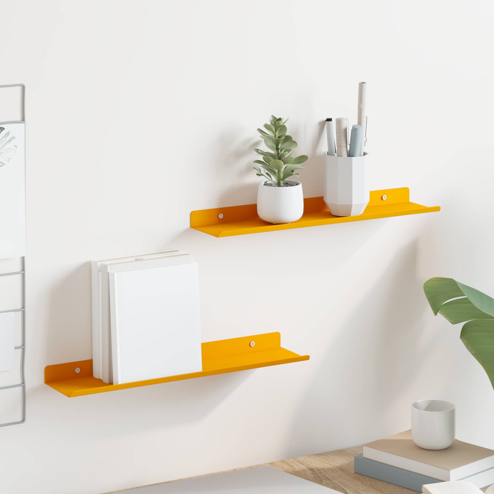 Vegghylle med hylle 2 pcs Sennepsgul 40 x 9 x 2,5 cm vidaXL