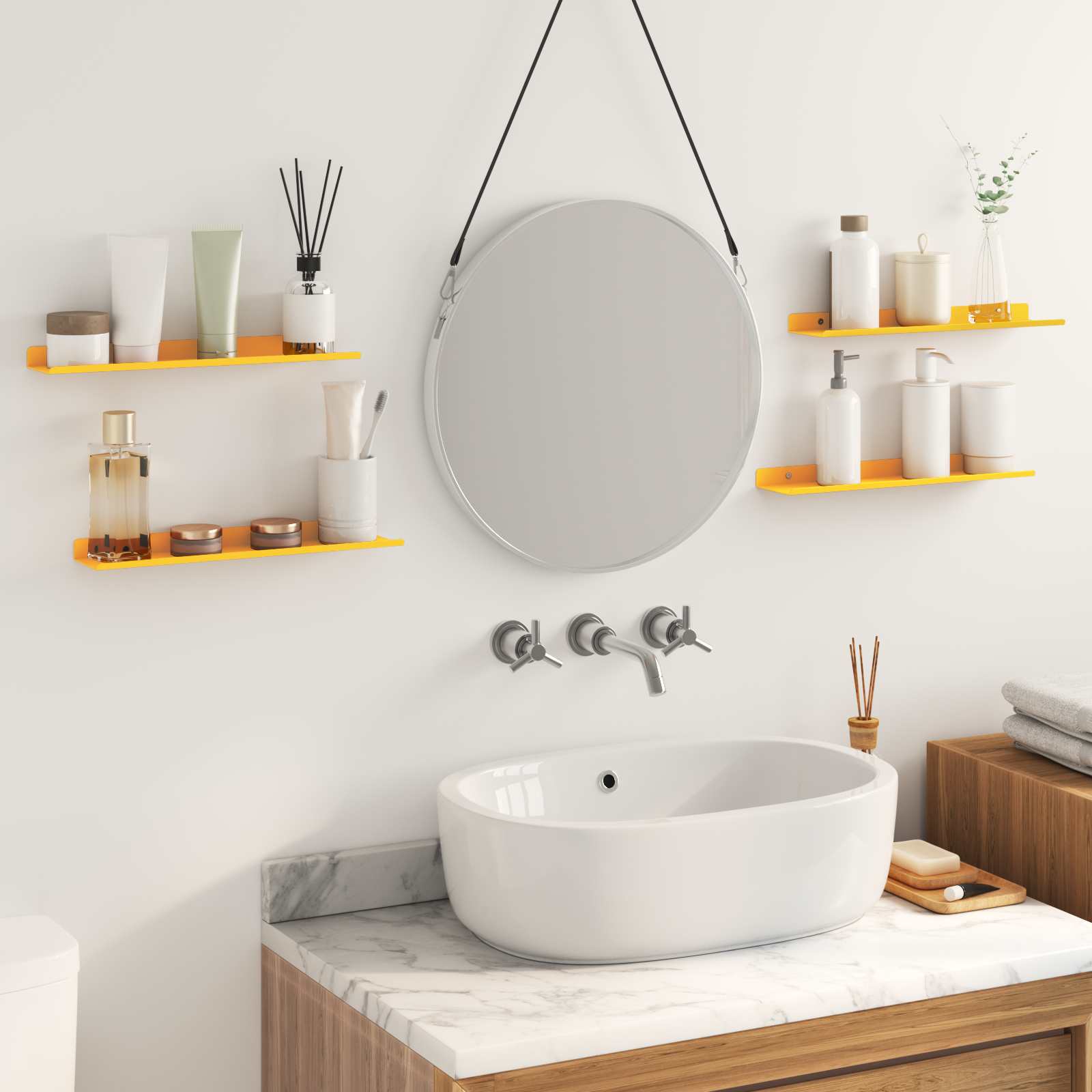 Vegghylle med hylle 4 pcs Sennepsgul 40 x 9 x 2,5 cm vidaXL