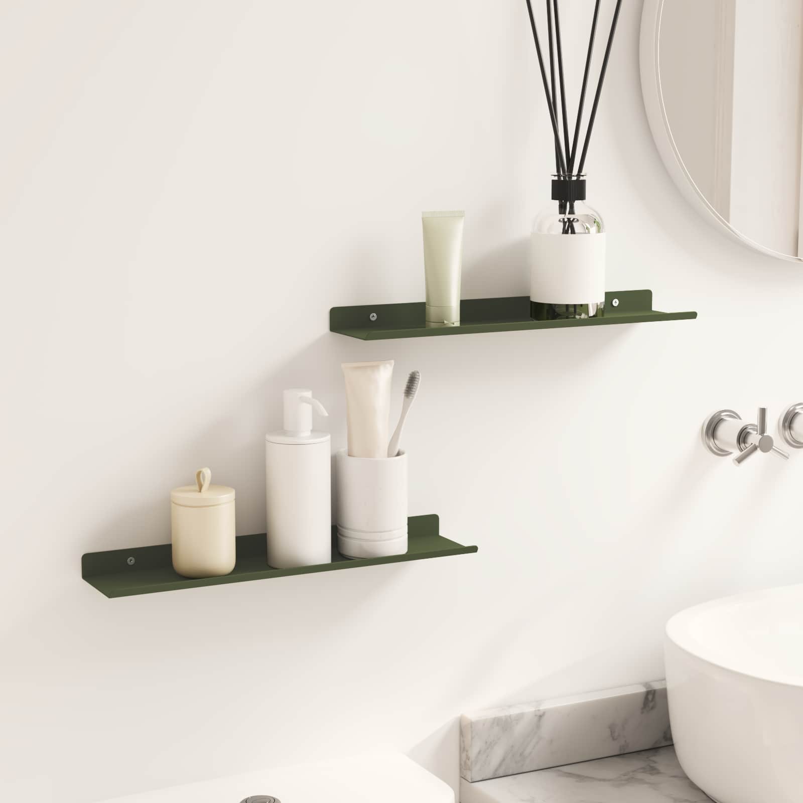 Vegghylle med hylle 2 pcs Olivengrønn 40 x 9 x 2,5 cm vidaXL
