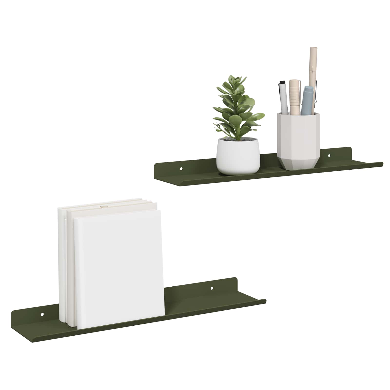 Vegghylle med hylle 2 pcs Olivengrønn 40 x 9 x 2,5 cm vidaXL