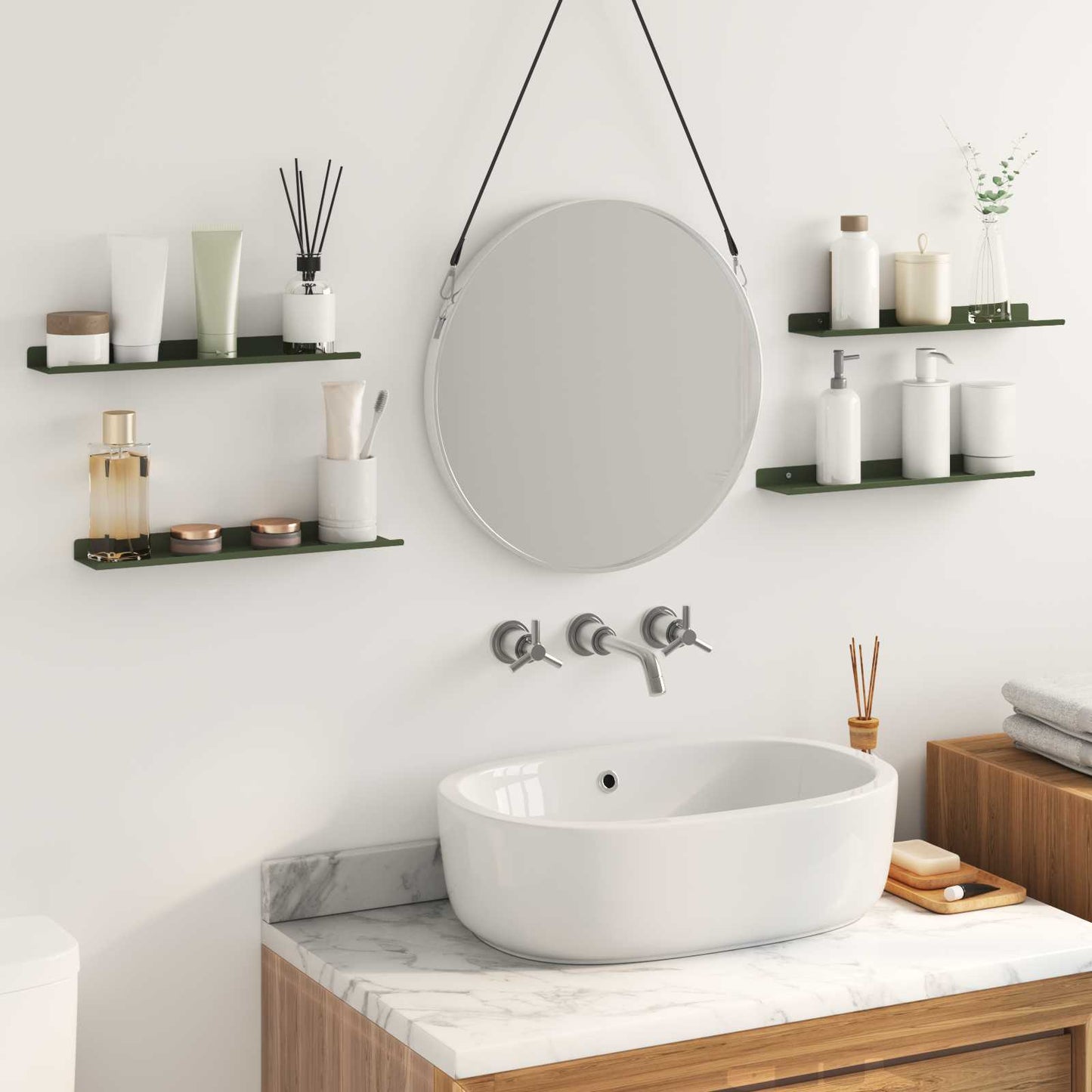 Vegghylle med hylle 4 pcs Olivengrønn 40 x 9 x 2,5 cm vidaXL