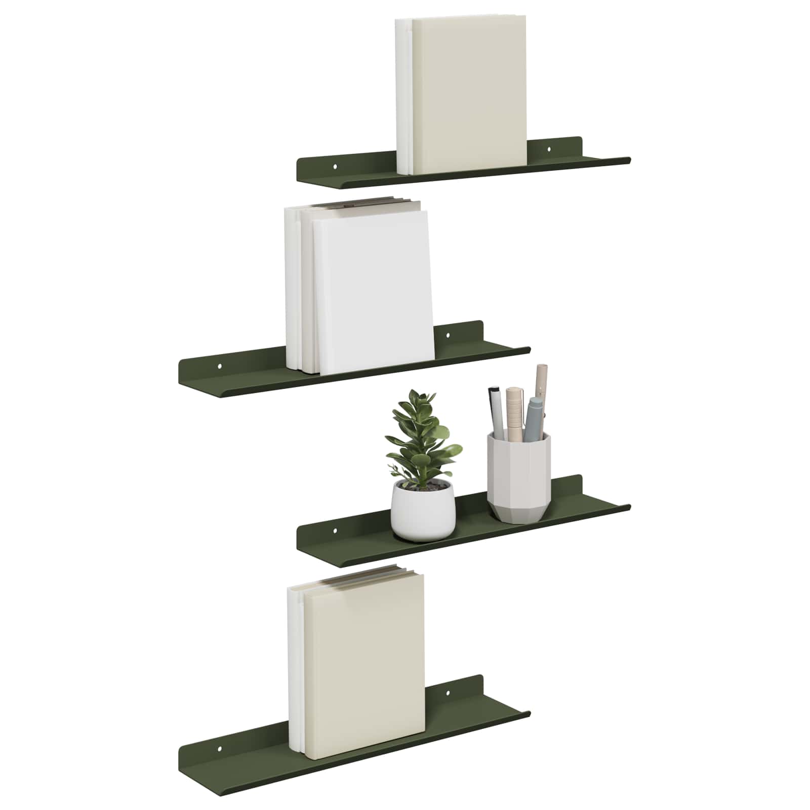 Vegghylle med hylle 4 pcs Olivengrønn 40 x 9 x 2,5 cm vidaXL
