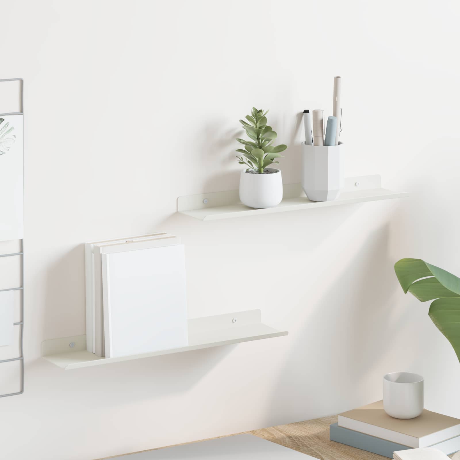 Vegghylle med hylle Veggmontert 2 pcs Hvit 40 x 9 x 2,5 cm vidaXL