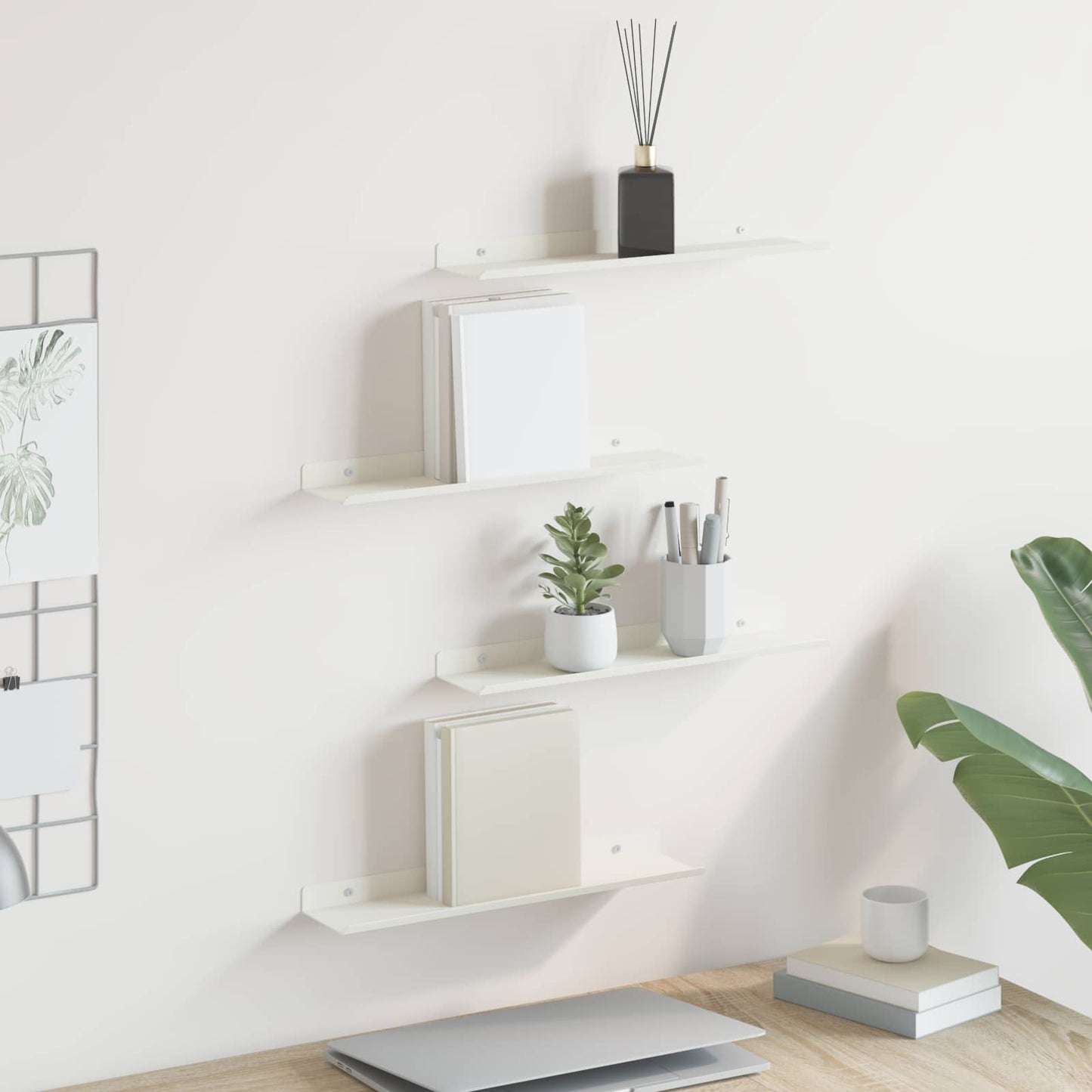 Vegghylle med hylle Veggmontert 4 pcs Hvit 40 x 9 x 2,5 cm vidaXL