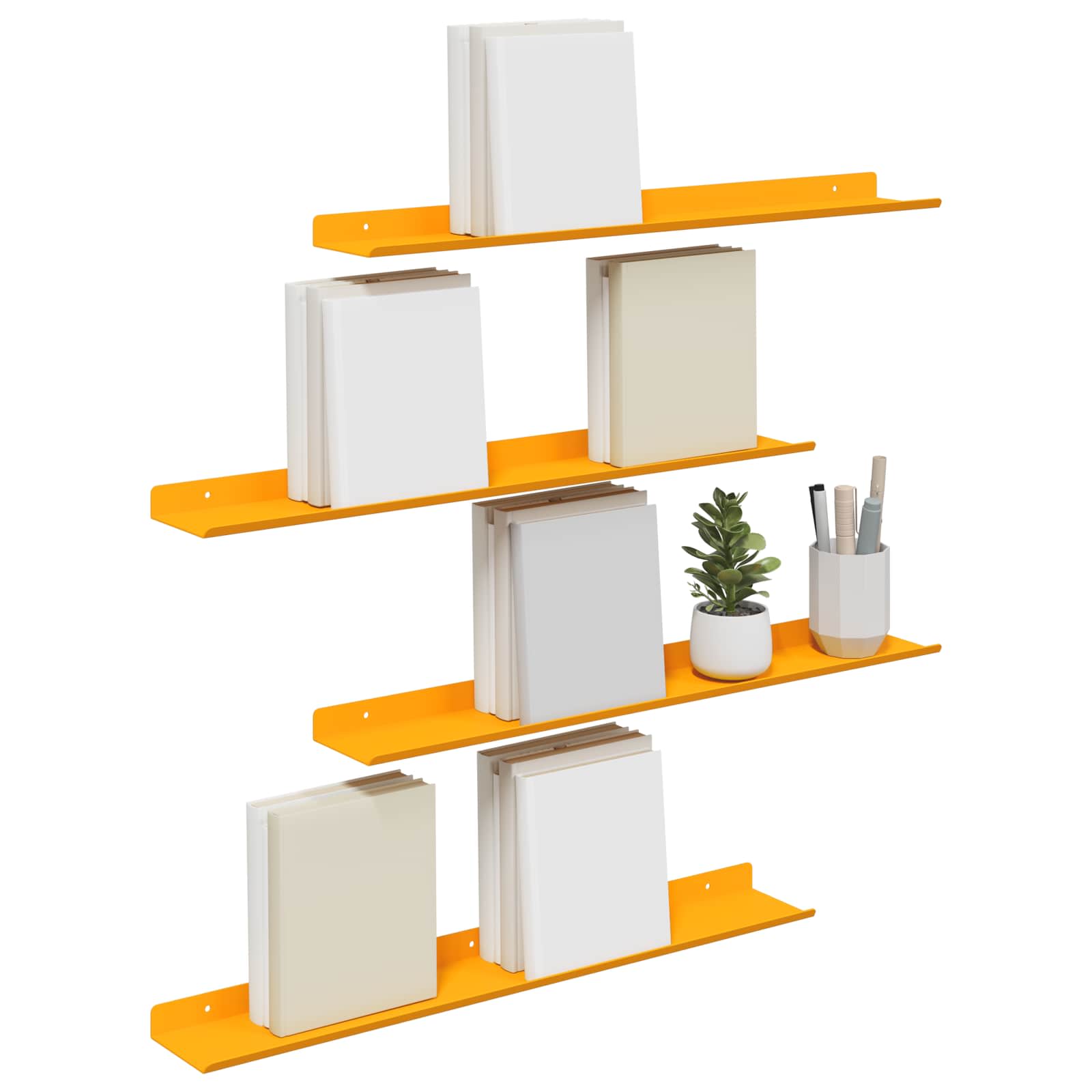 Vegghylle med hylle 4 pcs Sennepsgul 60 x 9 x 2,5 cm vidaXL