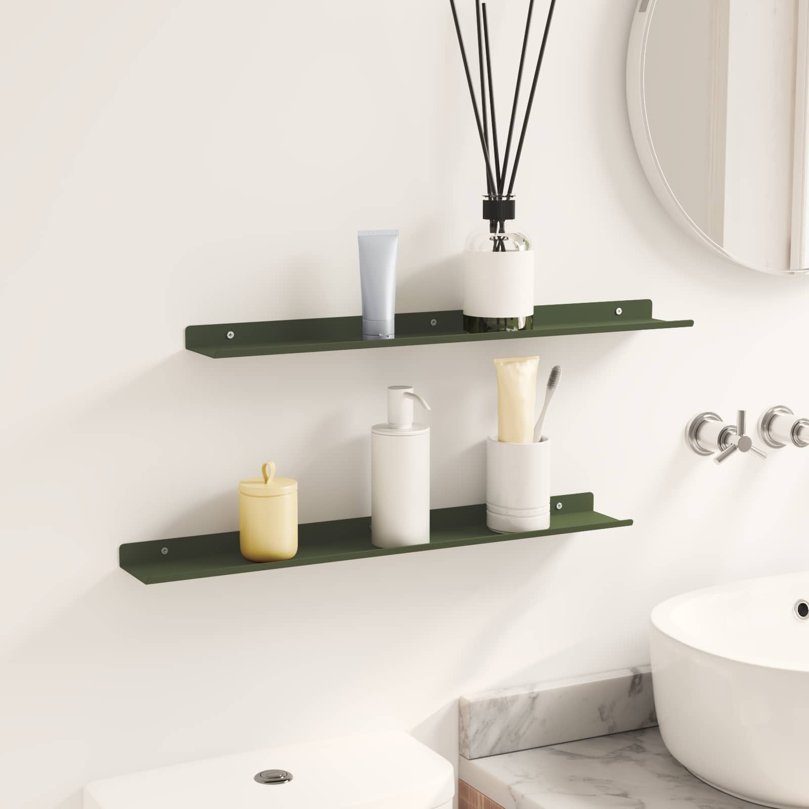 Vegghylle med hylle 2 pcs Olivengrønn 60 x 9 x 2,5 cm vidaXL