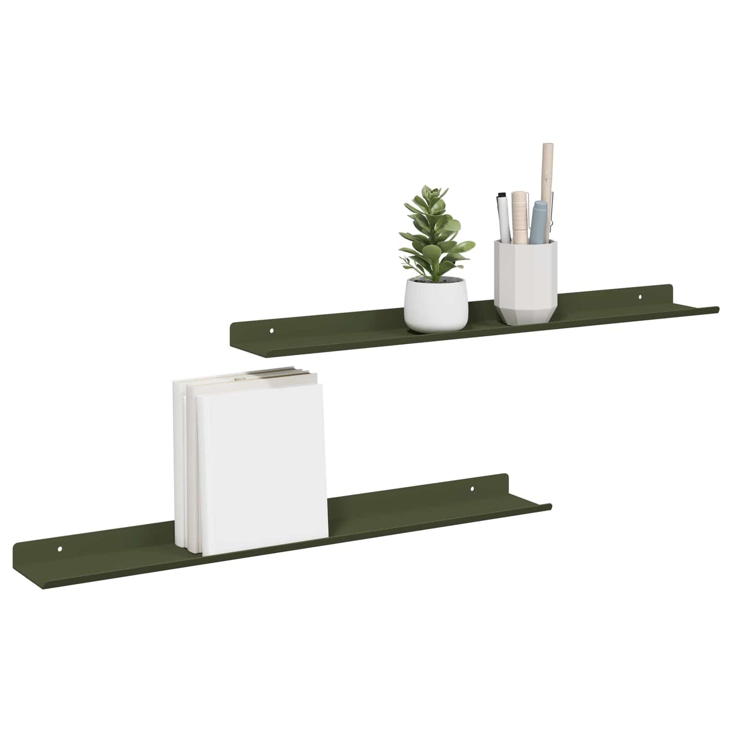 Vegghylle med hylle 2 pcs Olivengrønn 60 x 9 x 2,5 cm vidaXL