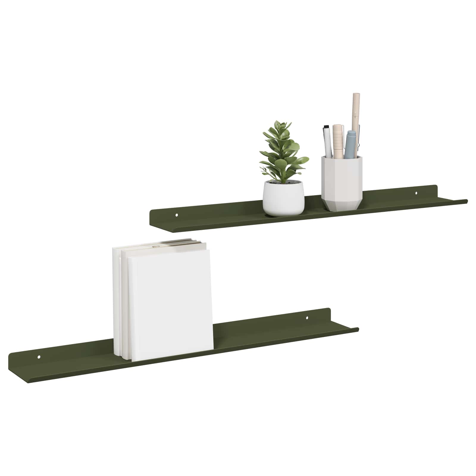 Vegghylle med hylle 2 pcs Olivengrønn 60 x 9 x 2,5 cm vidaXL