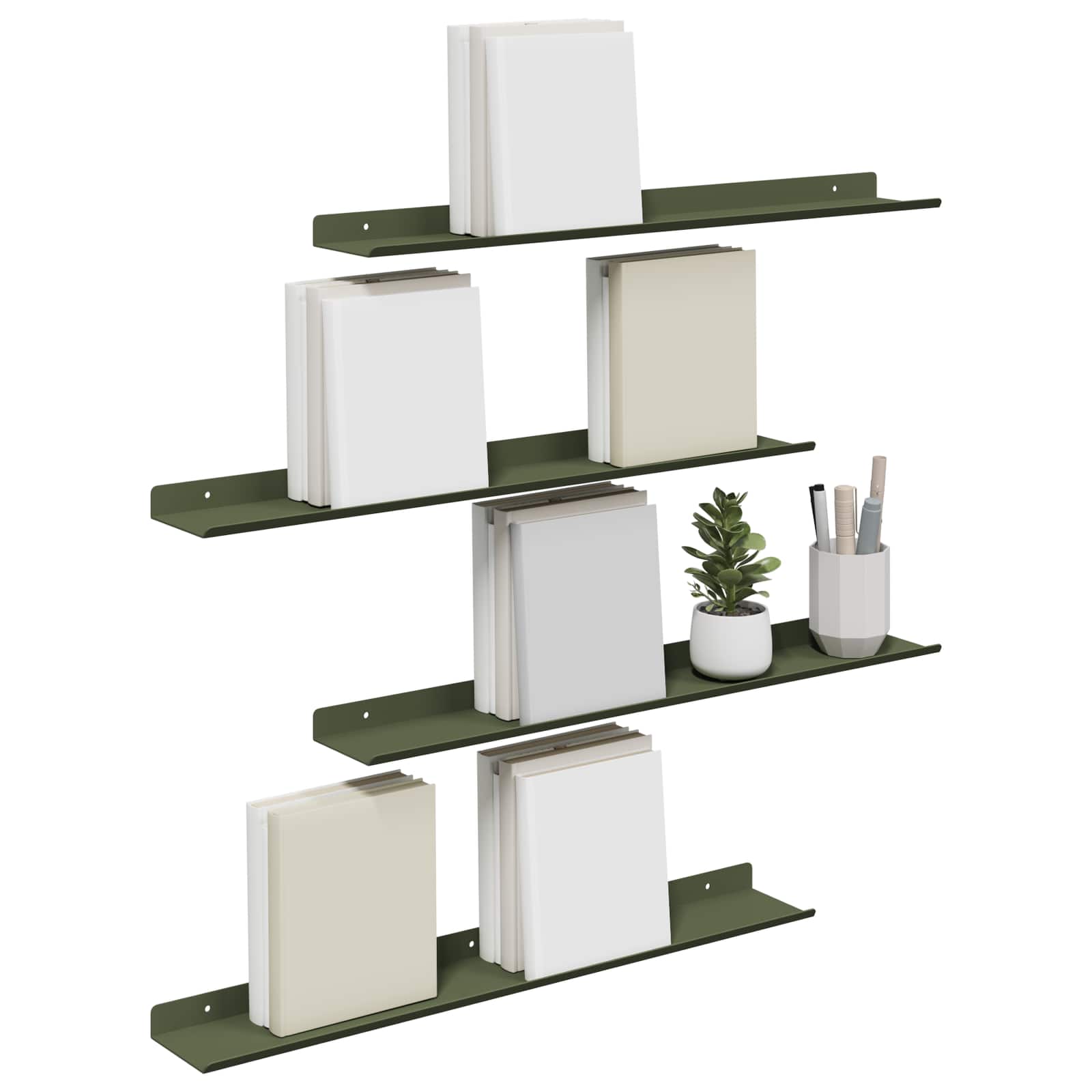 Vegghylle med hylle 4 pcs Olivengrønn 60 x 9 x 2,5 cm vidaXL