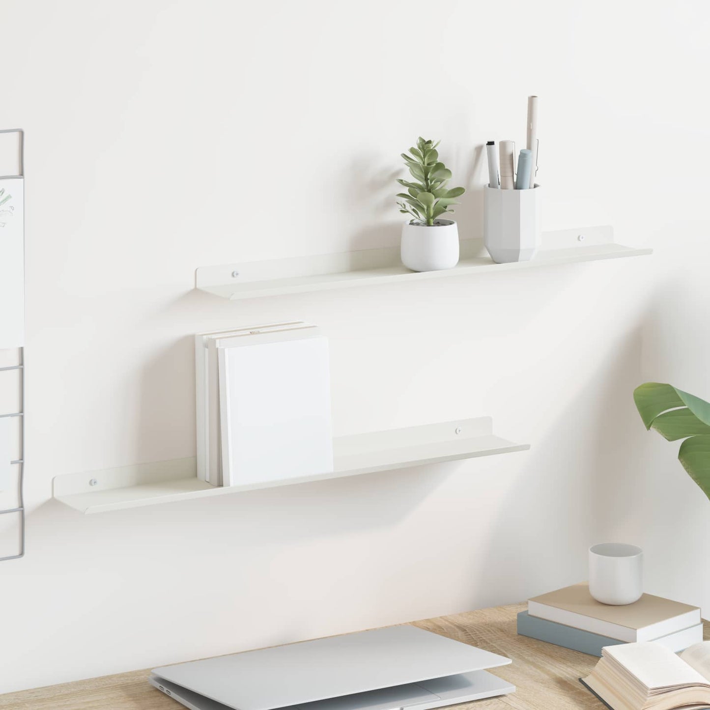 Vegghylle med hylle Veggmontert 2 pcs Hvit 60 x 9 x 2,5 cm vidaXL