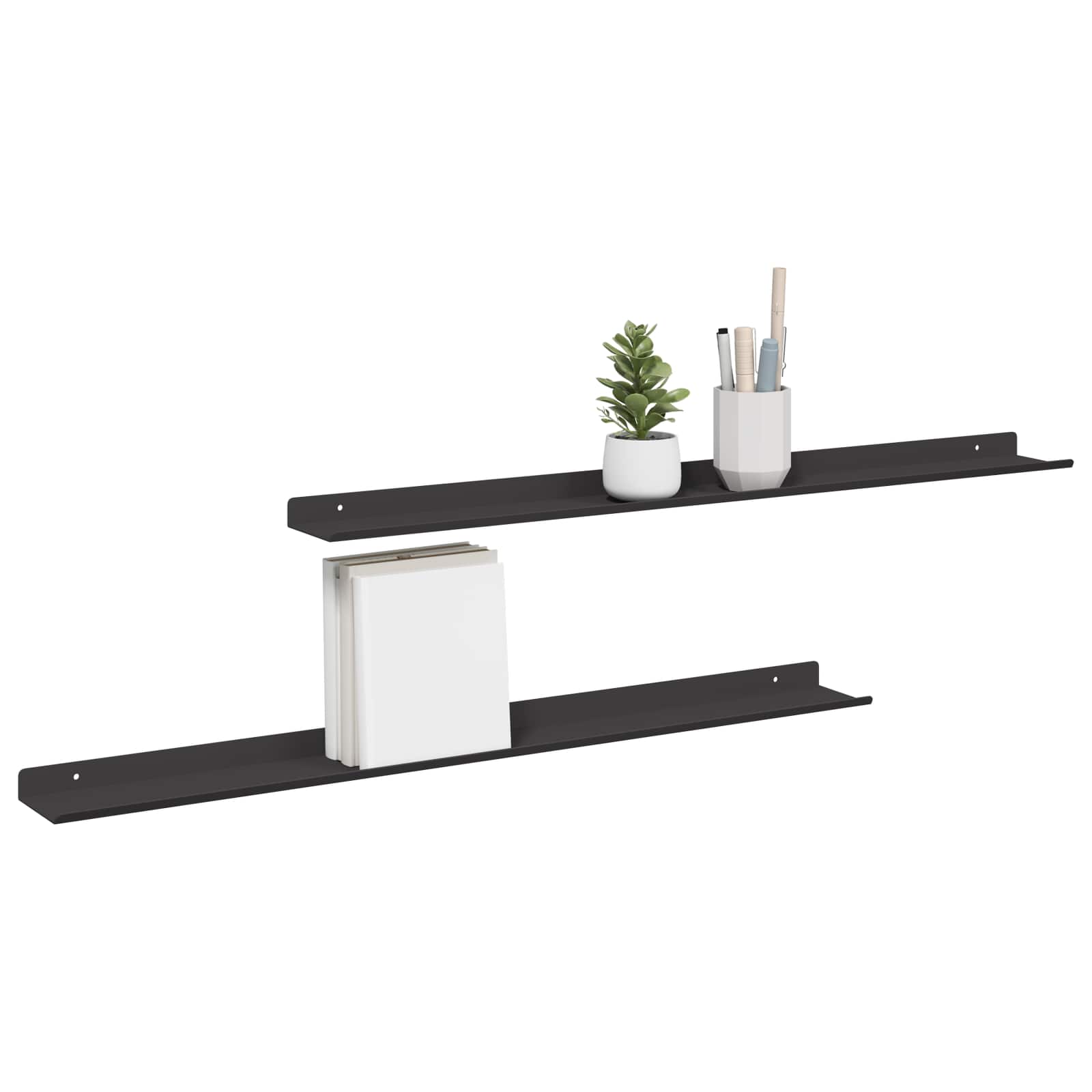 Vegghylle med hylle Veggmontert 2 pcs Svart 80 x 9 x 2,5 cm vidaXL