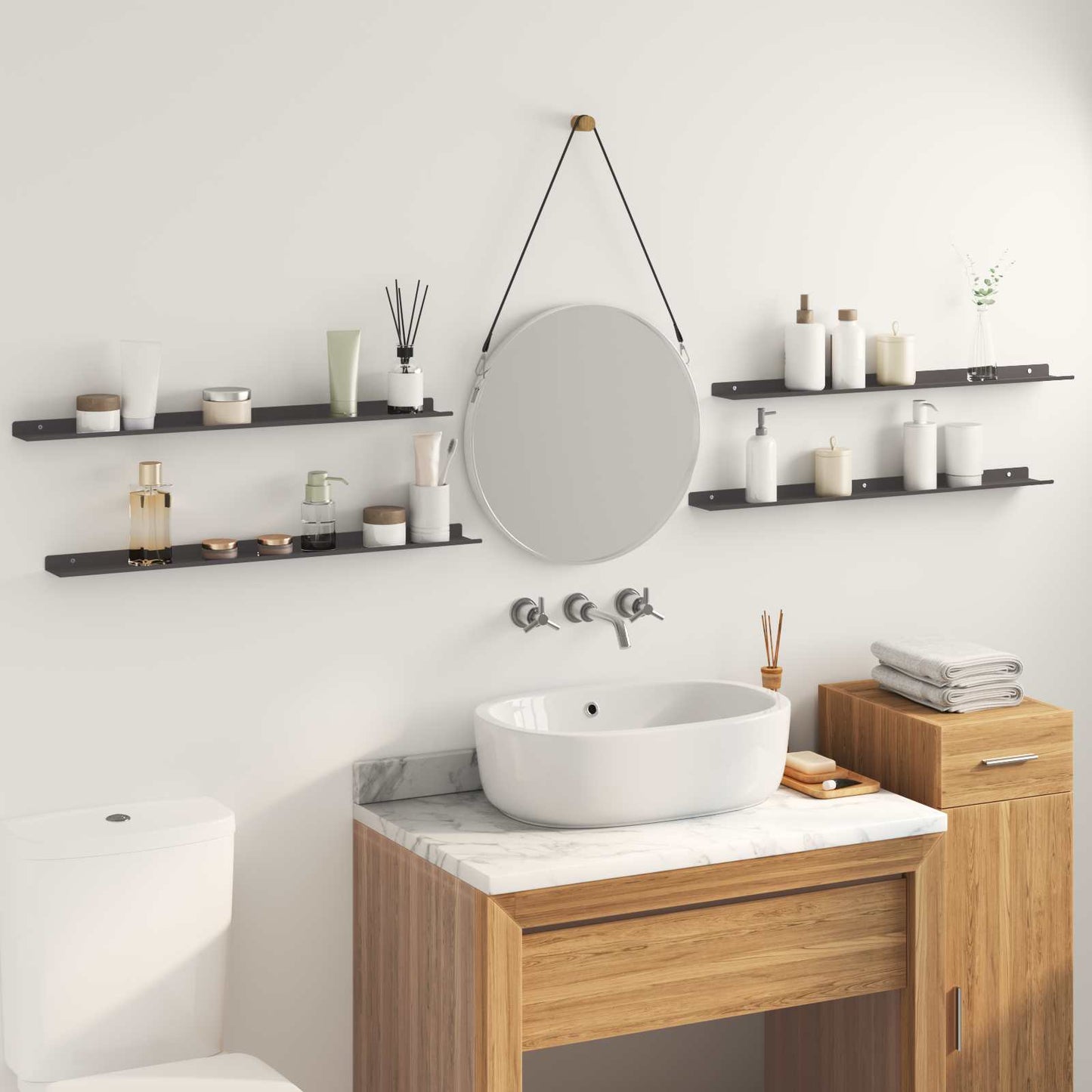 Vegghylle med hylle Veggmontert 4 pcs Svart 80 x 9 x 2,5 cm vidaXL