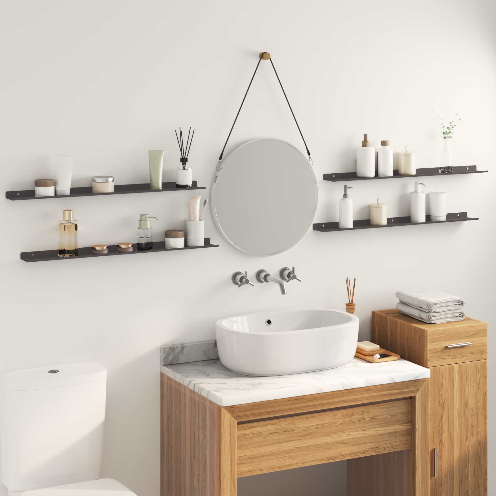 Vegghylle med hylle Veggmontert 4 pcs Svart 80 x 9 x 2,5 cm vidaXL