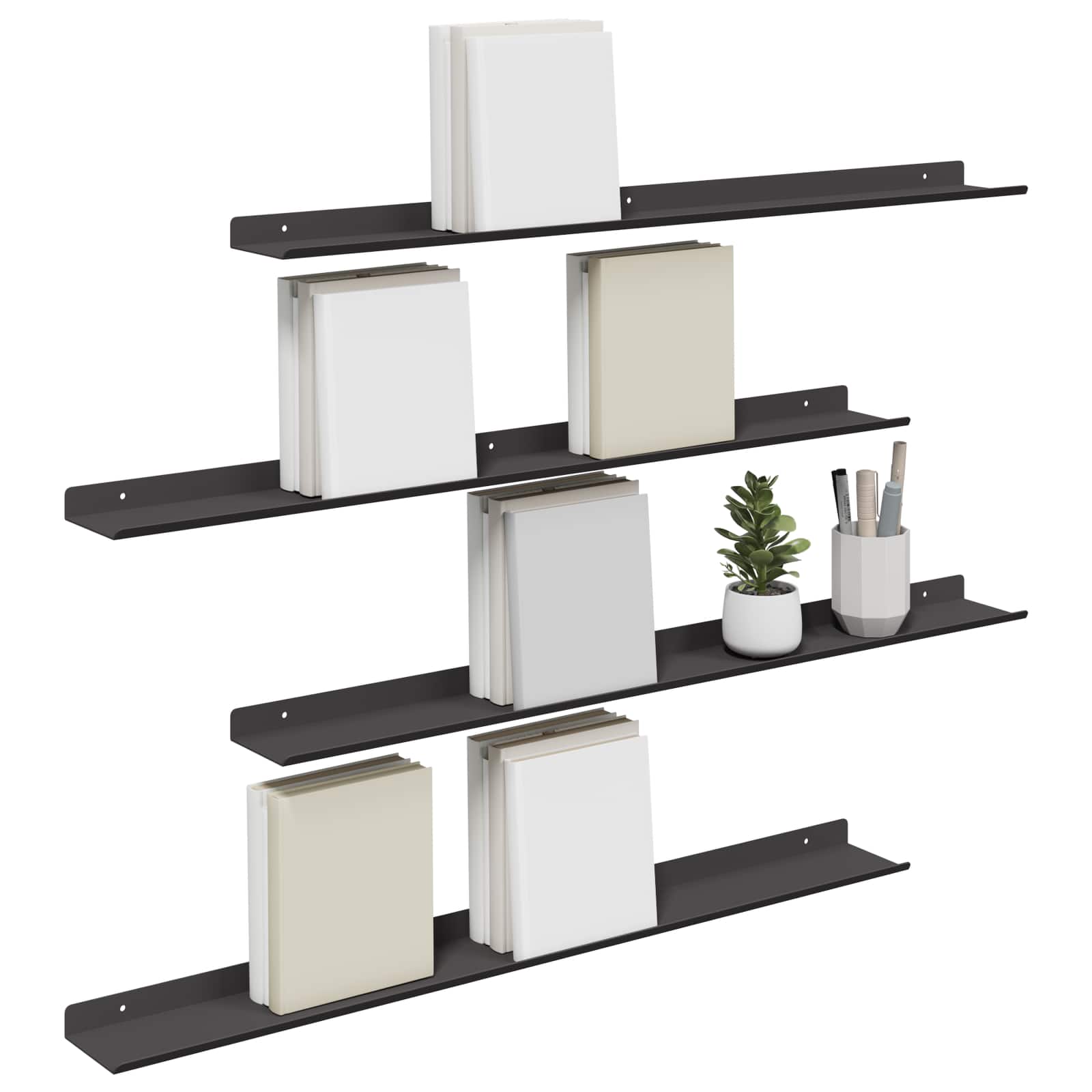 Vegghylle med hylle Veggmontert 4 pcs Svart 80 x 9 x 2,5 cm vidaXL