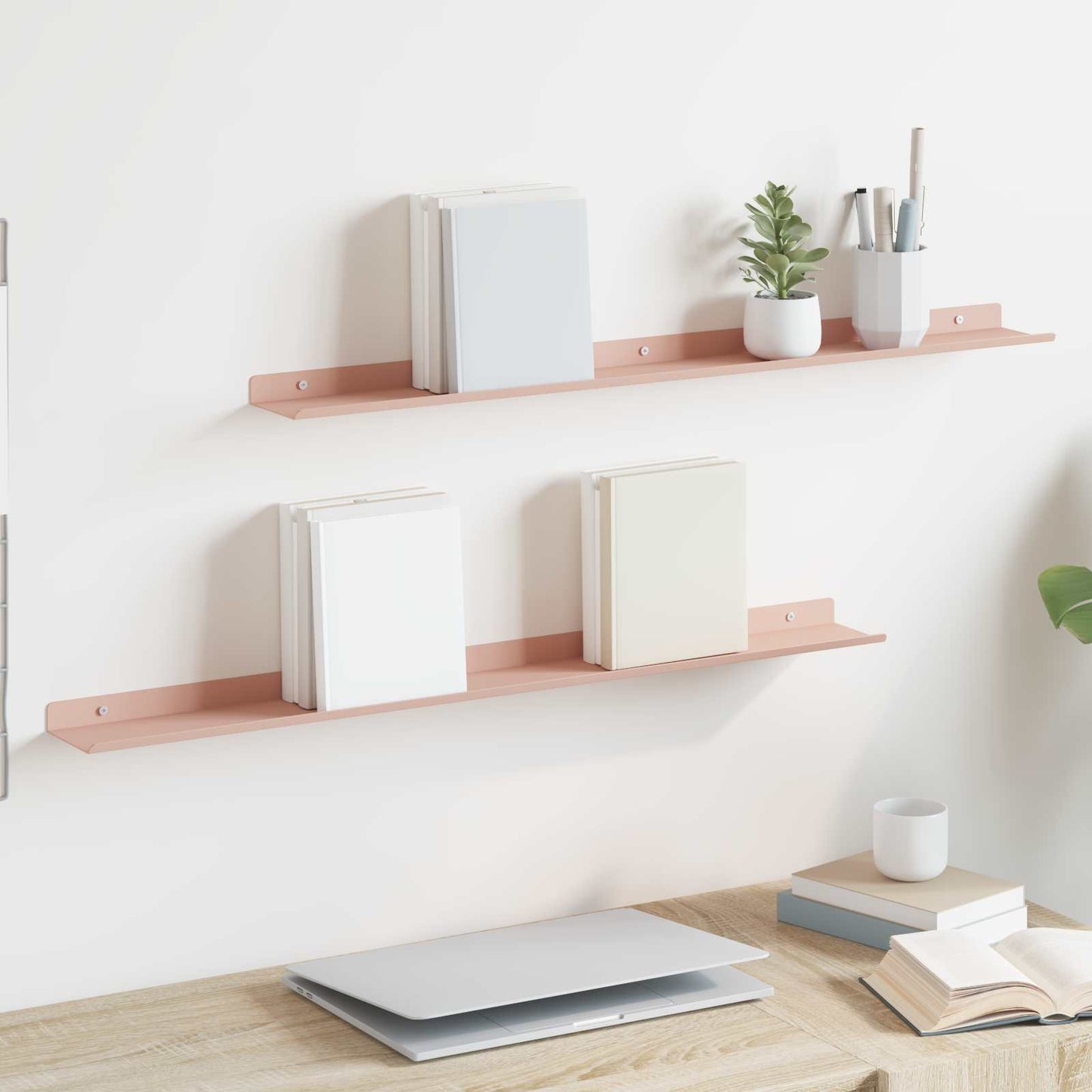 Vegghylle med hylle Veggmontert 2 pcs Rosa 80 x 9 x 2,5 cm vidaXL