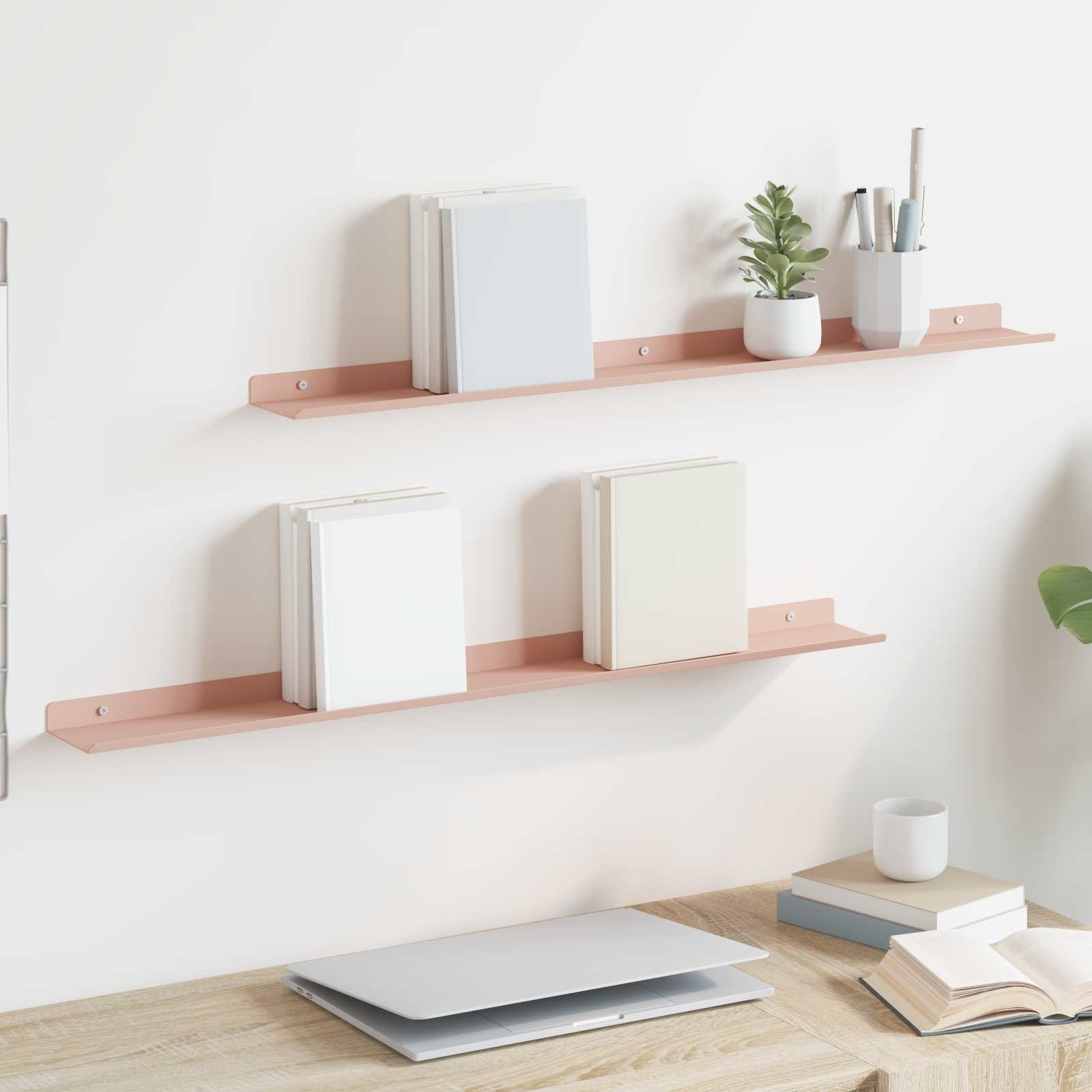 Vegghylle med hylle Veggmontert 2 pcs Rosa 80 x 9 x 2,5 cm vidaXL