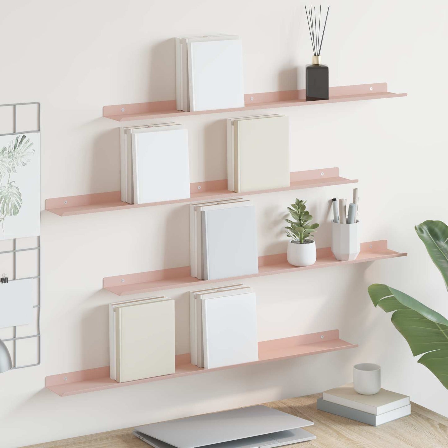 Vegghylle med hylle Veggmontert 4 pcs Rosa 80 x 9 x 2,5 cm vidaXL