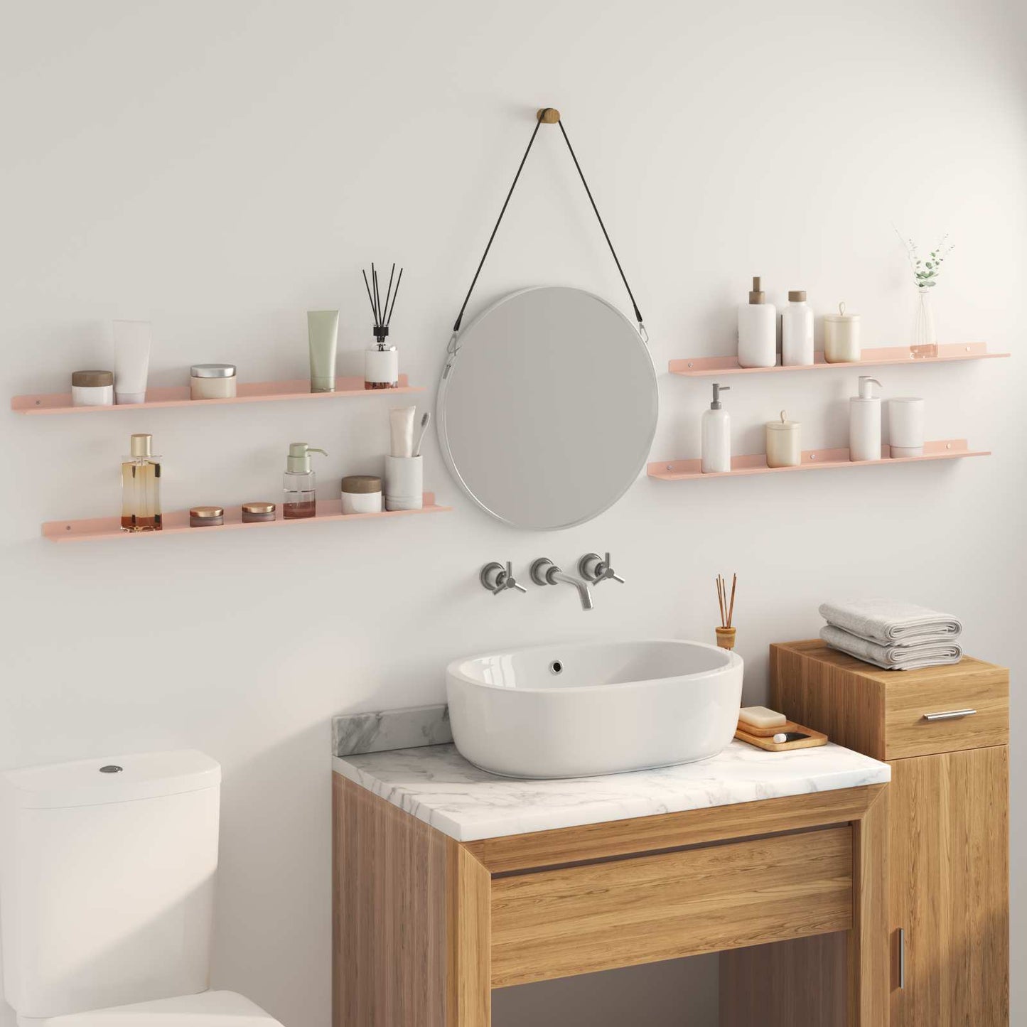 Vegghylle med hylle Veggmontert 4 pcs Rosa 80 x 9 x 2,5 cm vidaXL