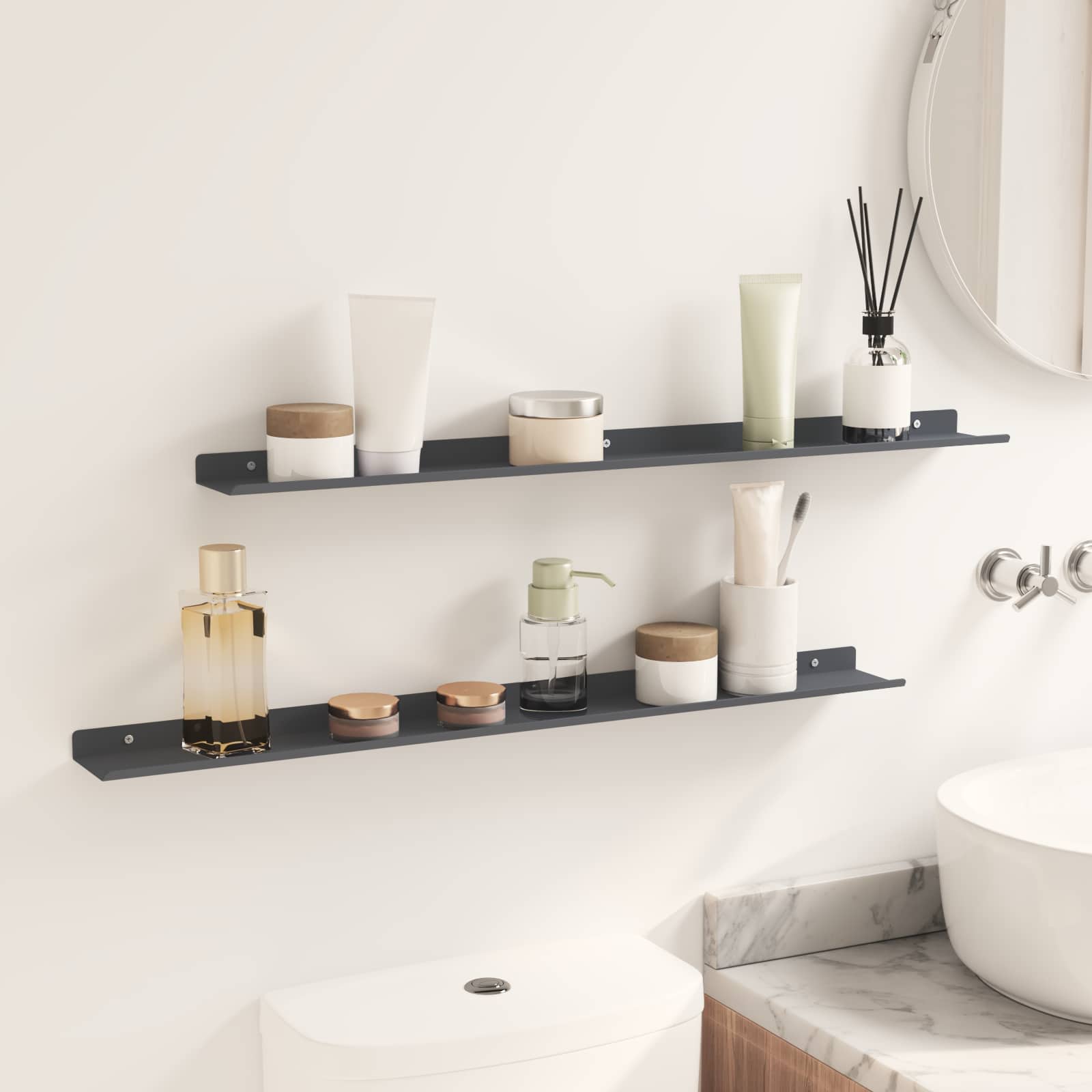 Vegghylle med hylle Veggmontert 2 pcs Antrasitt 80 x 9 x 2,5 cm vidaXL