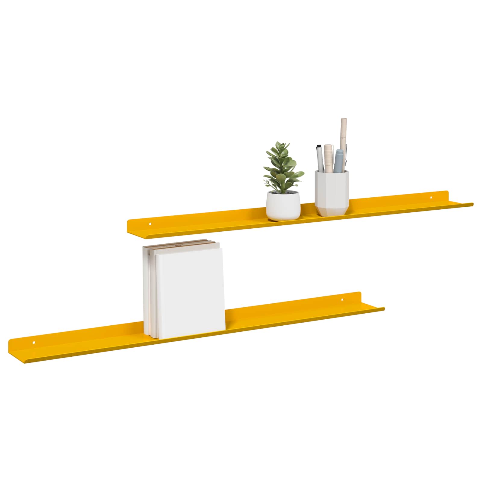 Vegghylle med hylle 2 pcs Sennepsgul 80 x 9 x 2,5 cm vidaXL