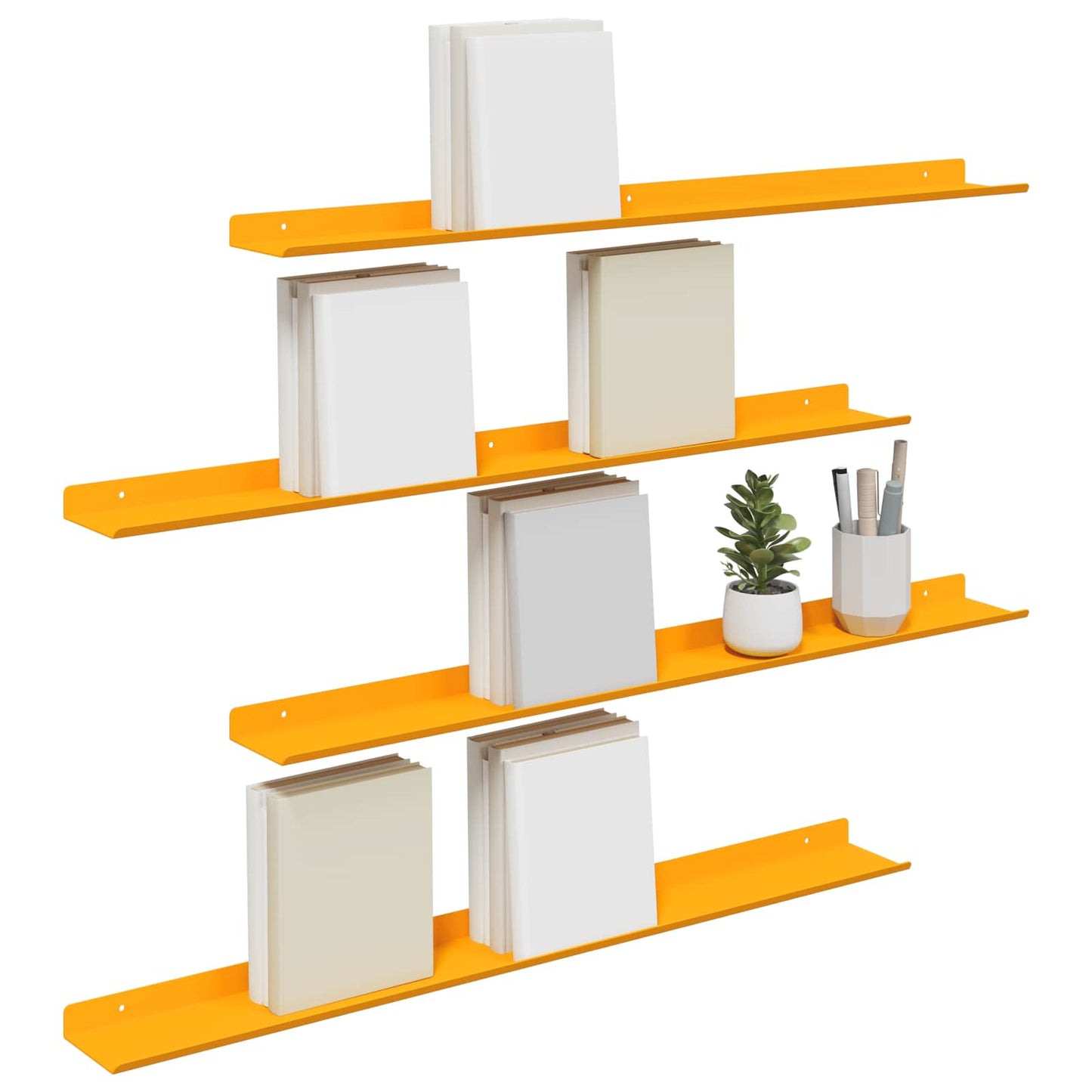 Flytende hylle 4 pcs Sennepsgul 80 x 9 x 2,5 cm Stål