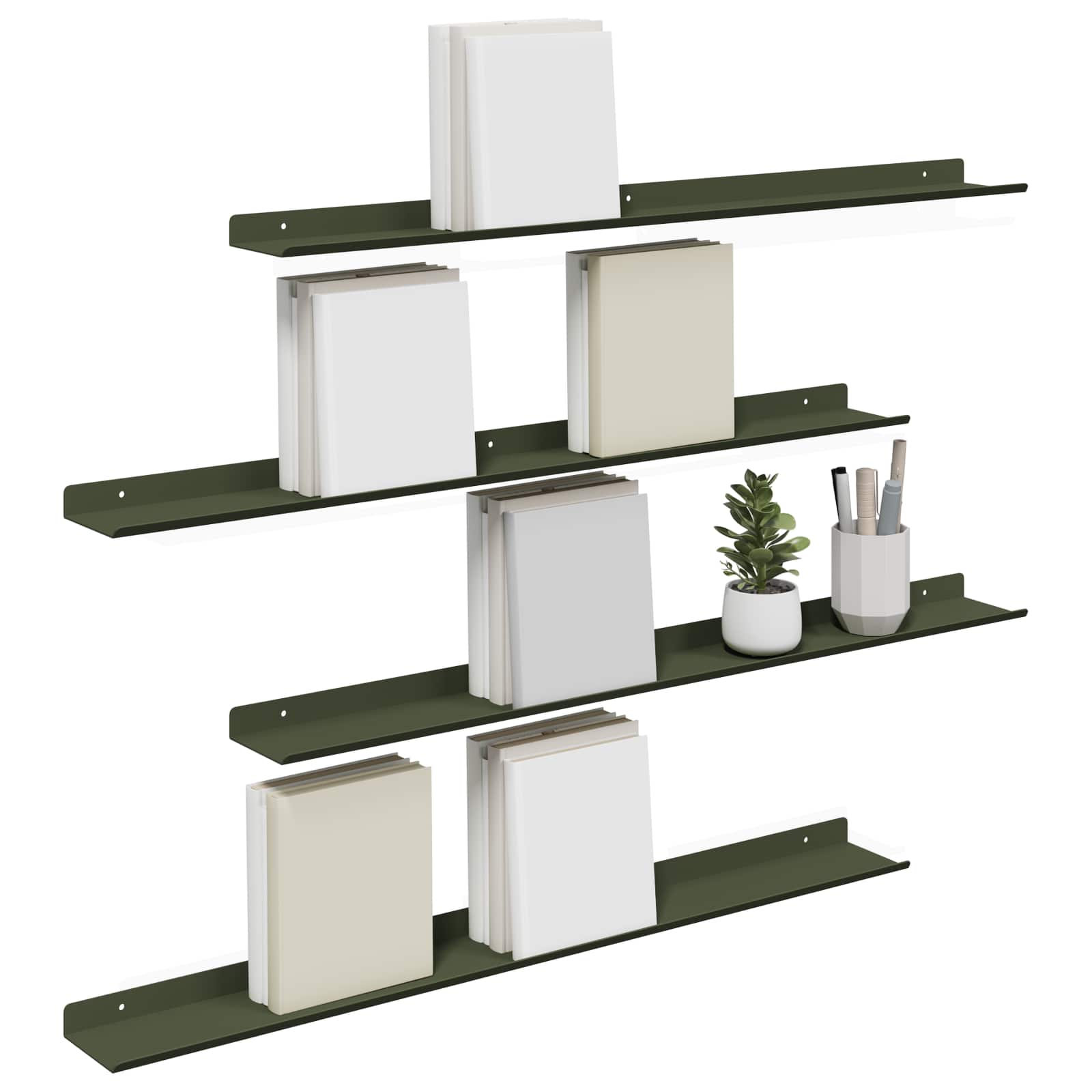 Vegghylle med hylle 4 pcs Olivengrønn 80 x 9 x 2,5 cm vidaXL