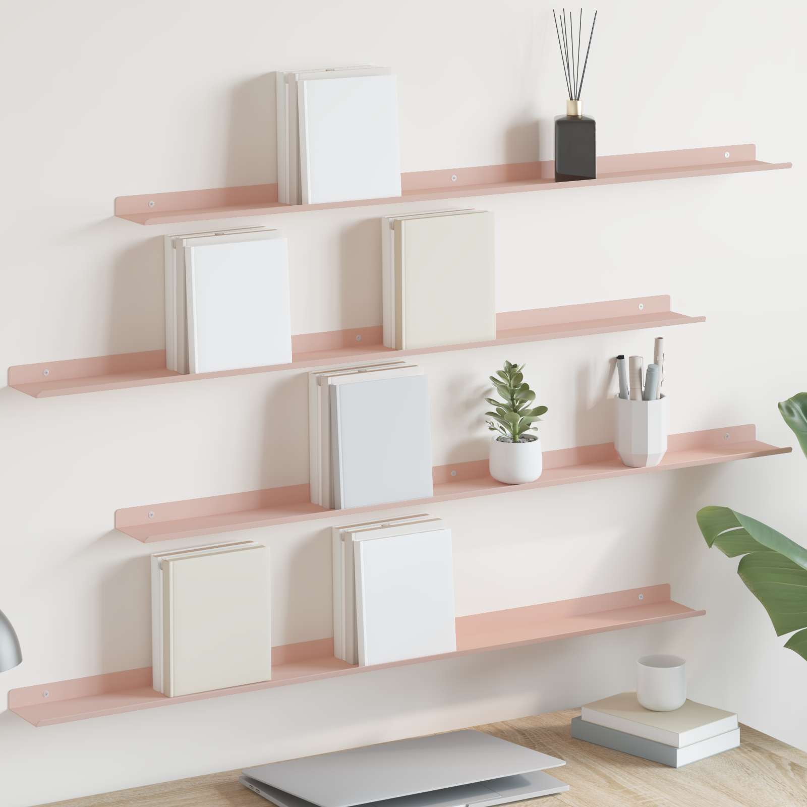 Vegghylle med hylle Veggmontert 4 pcs Rosa 100 x 9 x 2,5 cm vidaXL