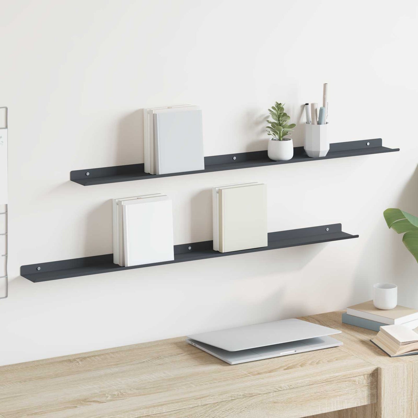 Vegghylle med hylle 2 pcs Antrasitt 100 x 9 x 2,5 cm vidaXL