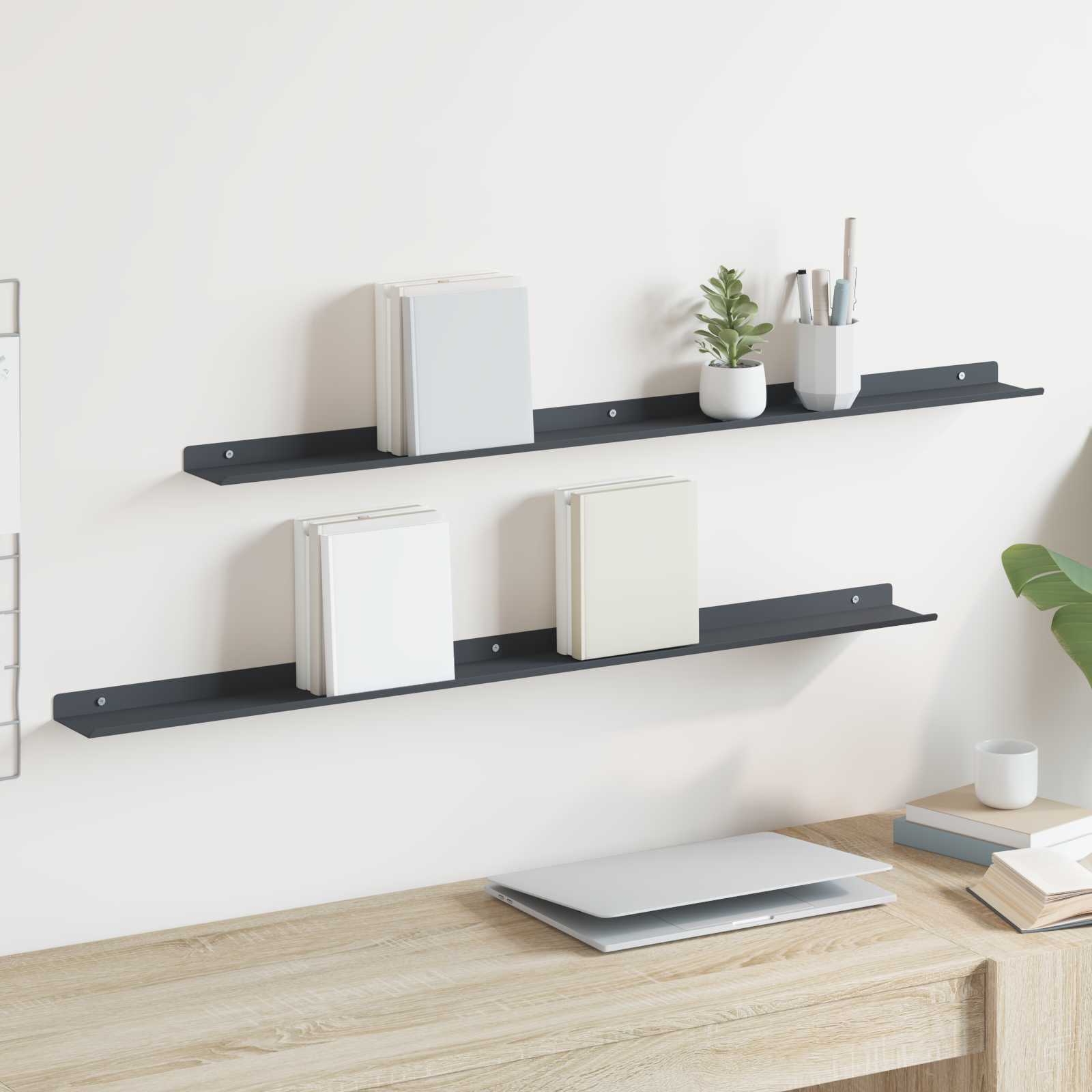 Vegghylle med hylle 2 pcs Antrasitt 100 x 9 x 2,5 cm vidaXL